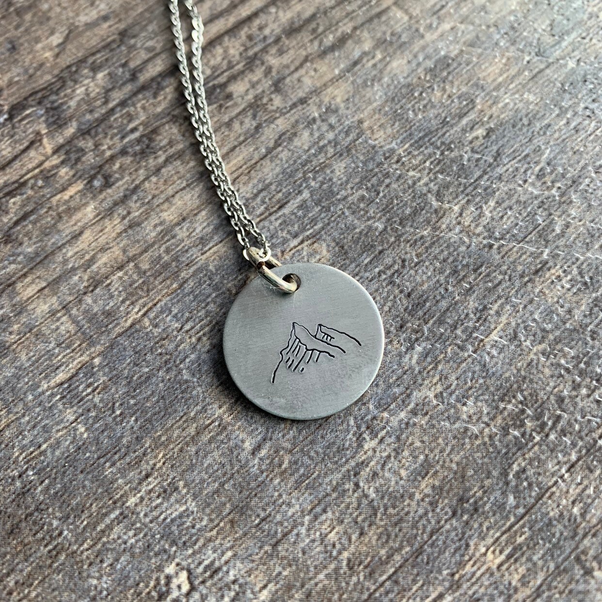 Mountain Necklace- Hand Stamped Aluminum, Copper, or Brass Charm Necklace