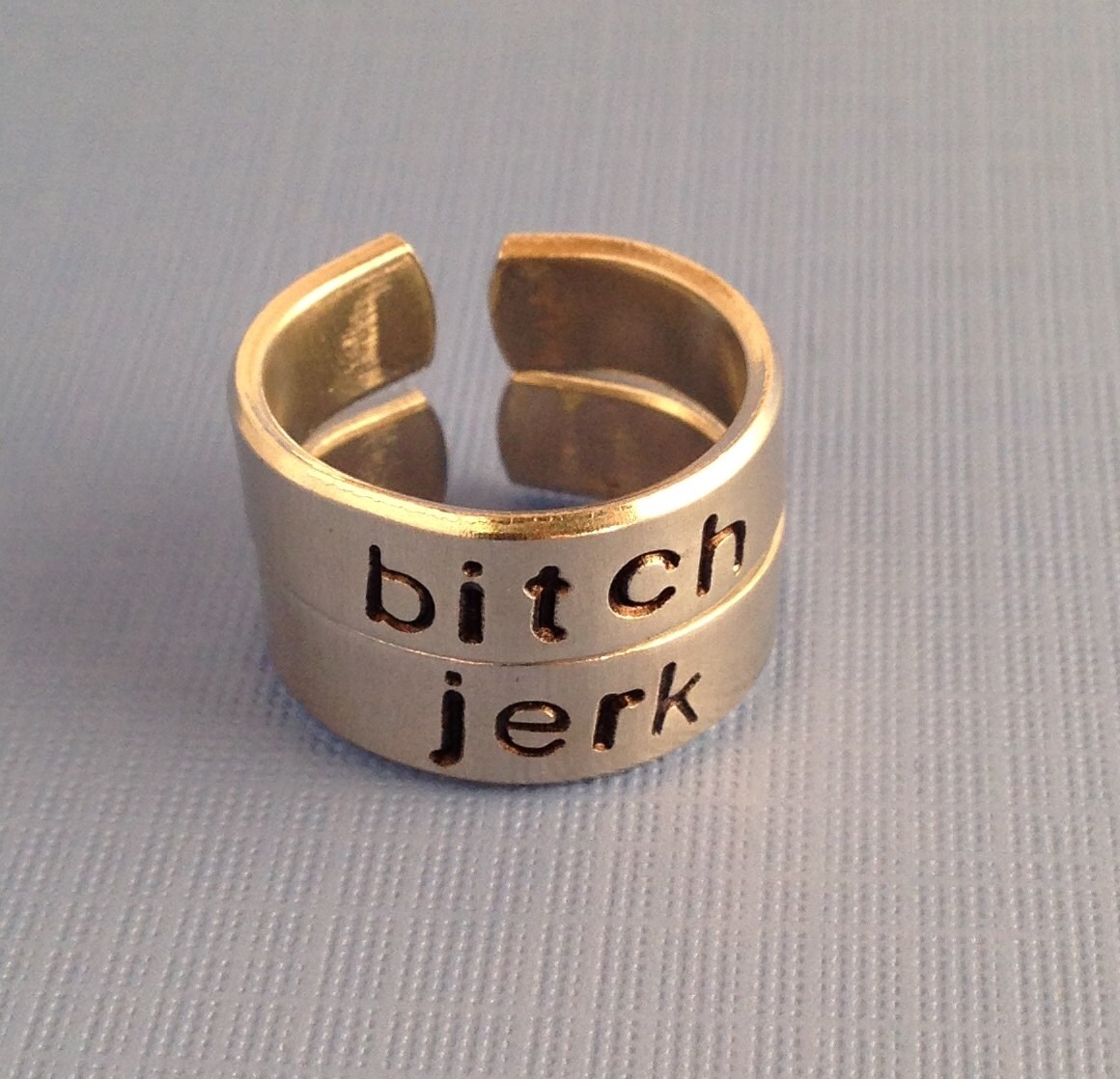 Bitch, Jerk - Aluminum Hand Stamped Ring Set, view 3