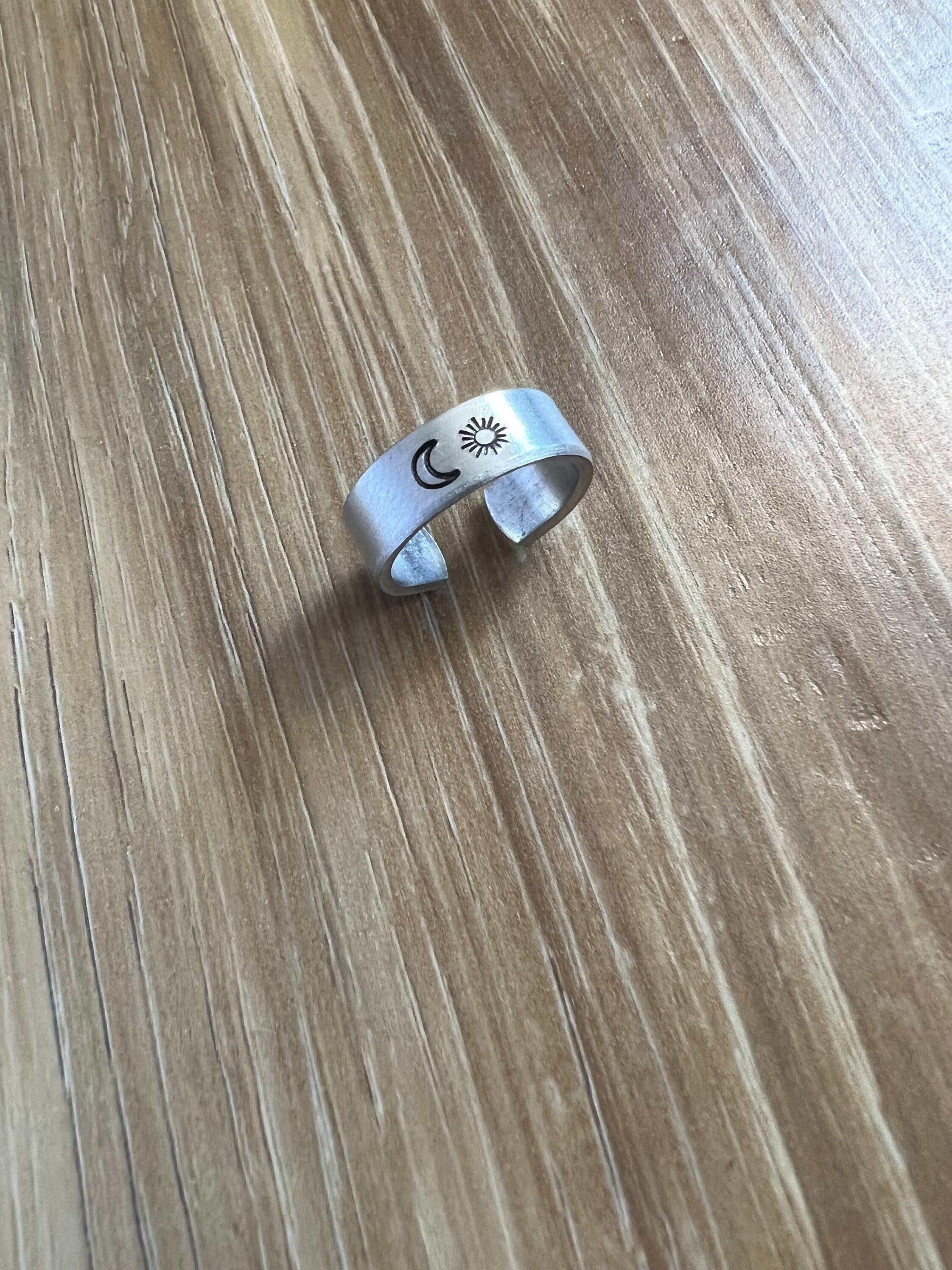Sun and Moon Ring- Hand Stamped Aluminum Ring, view 2