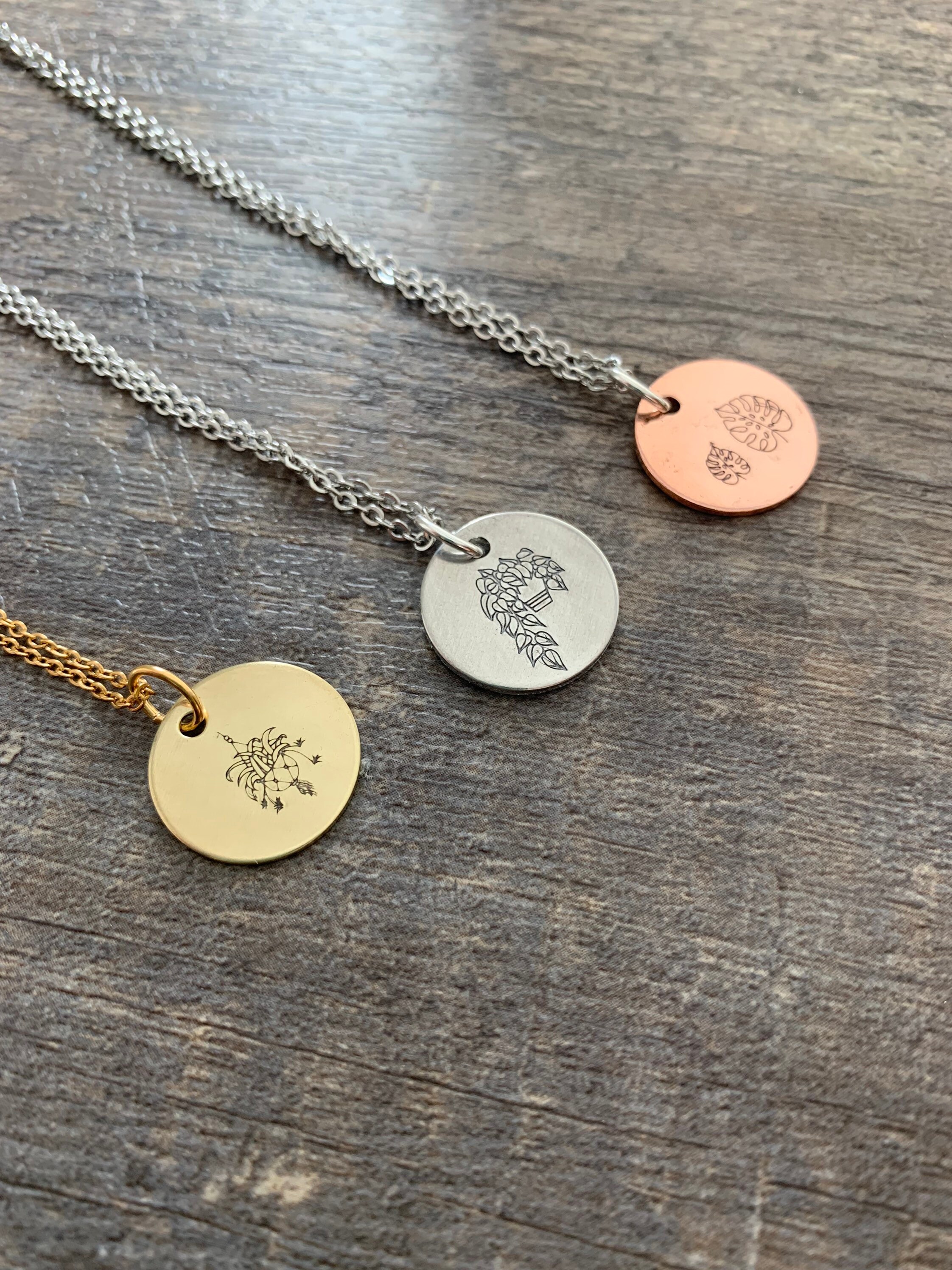 Hand Stamped Plant Necklace: Pothos, Monstera, Spider Plant Charm