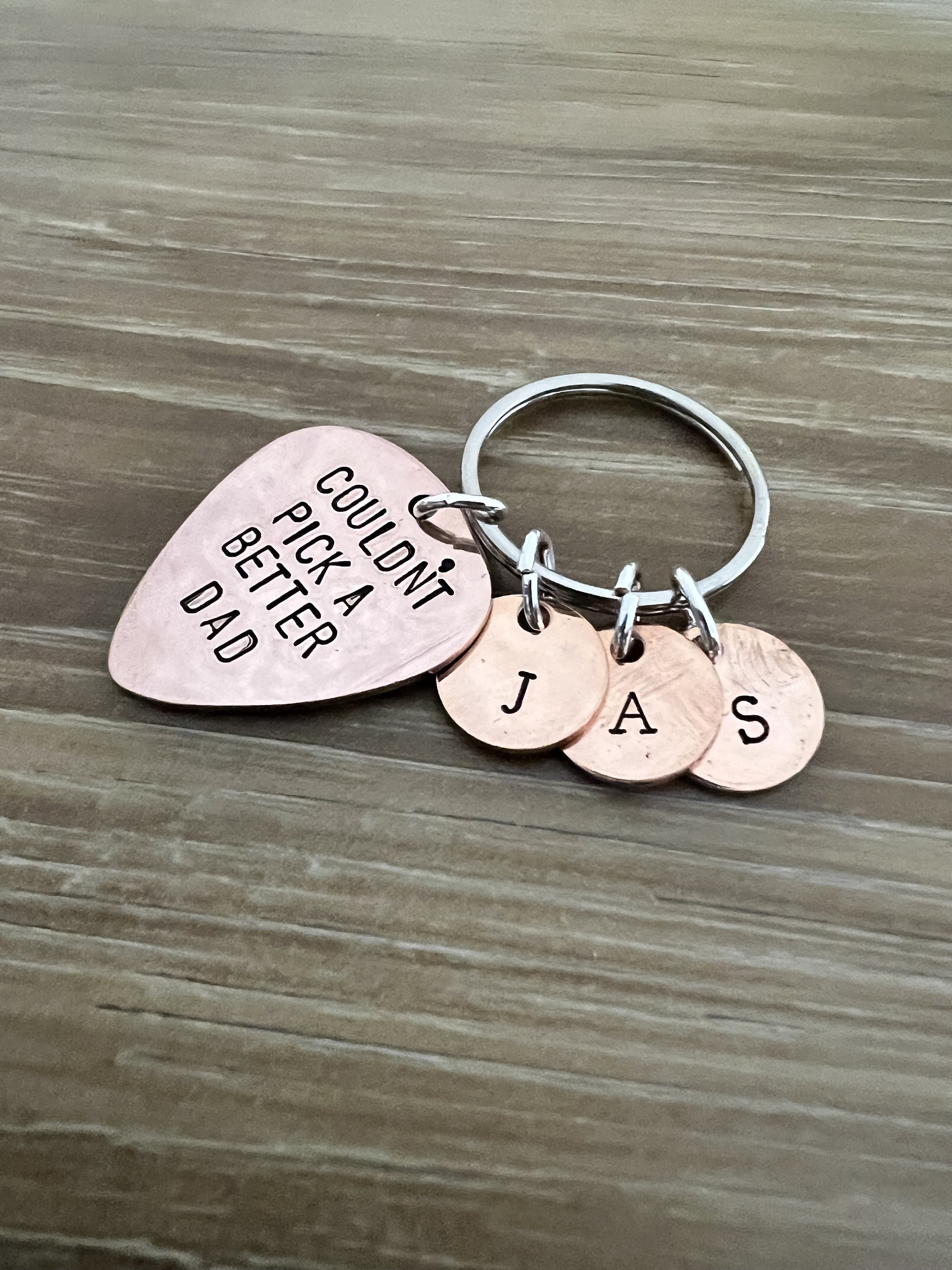 Hand Stamped Guitar Pick: Personalized Dad Gift, Brass, Copper, or Aluminum, view 3