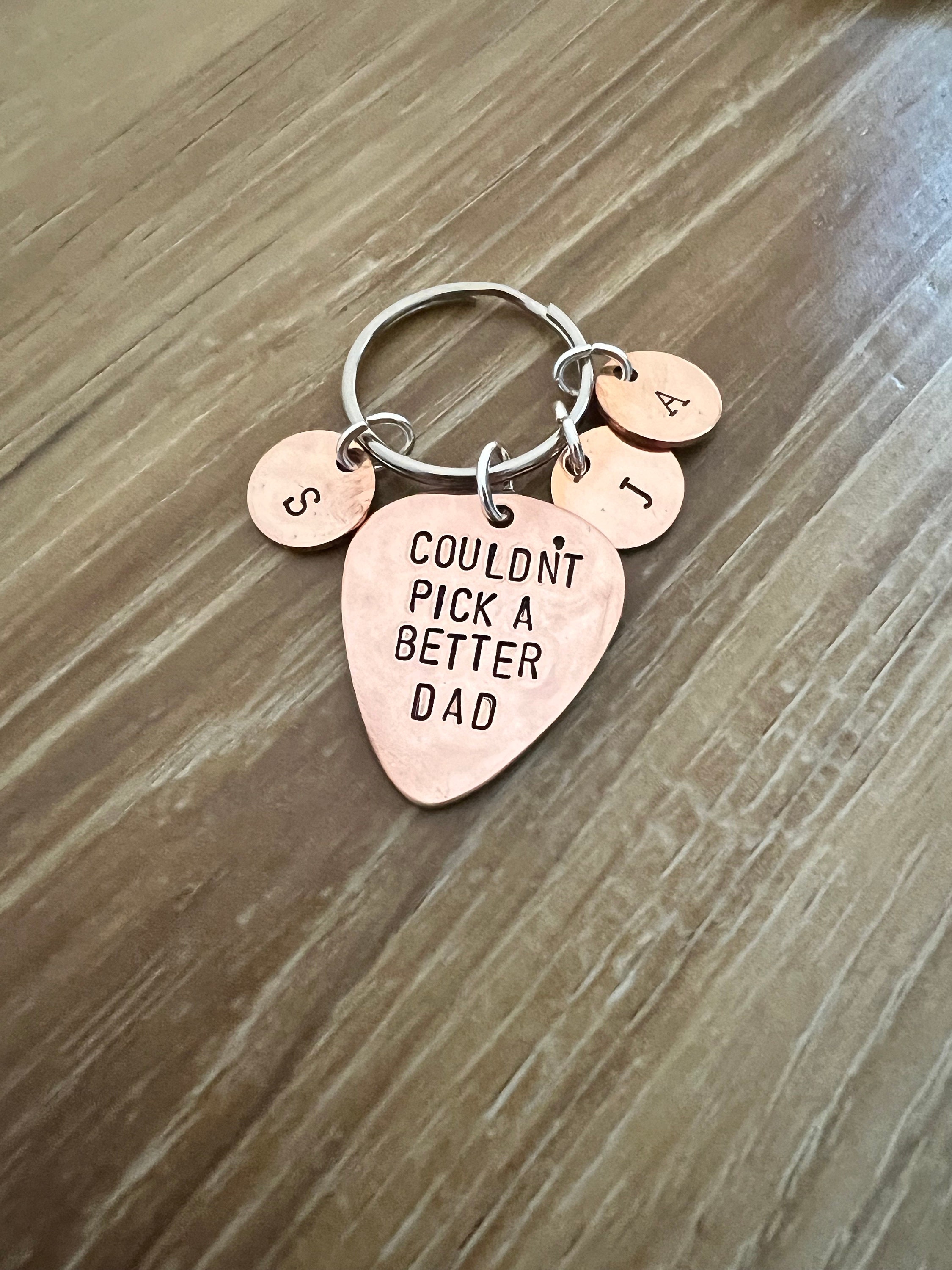 Hand Stamped Guitar Pick: Personalized Dad Gift, Brass, Copper, or Aluminum, view 2