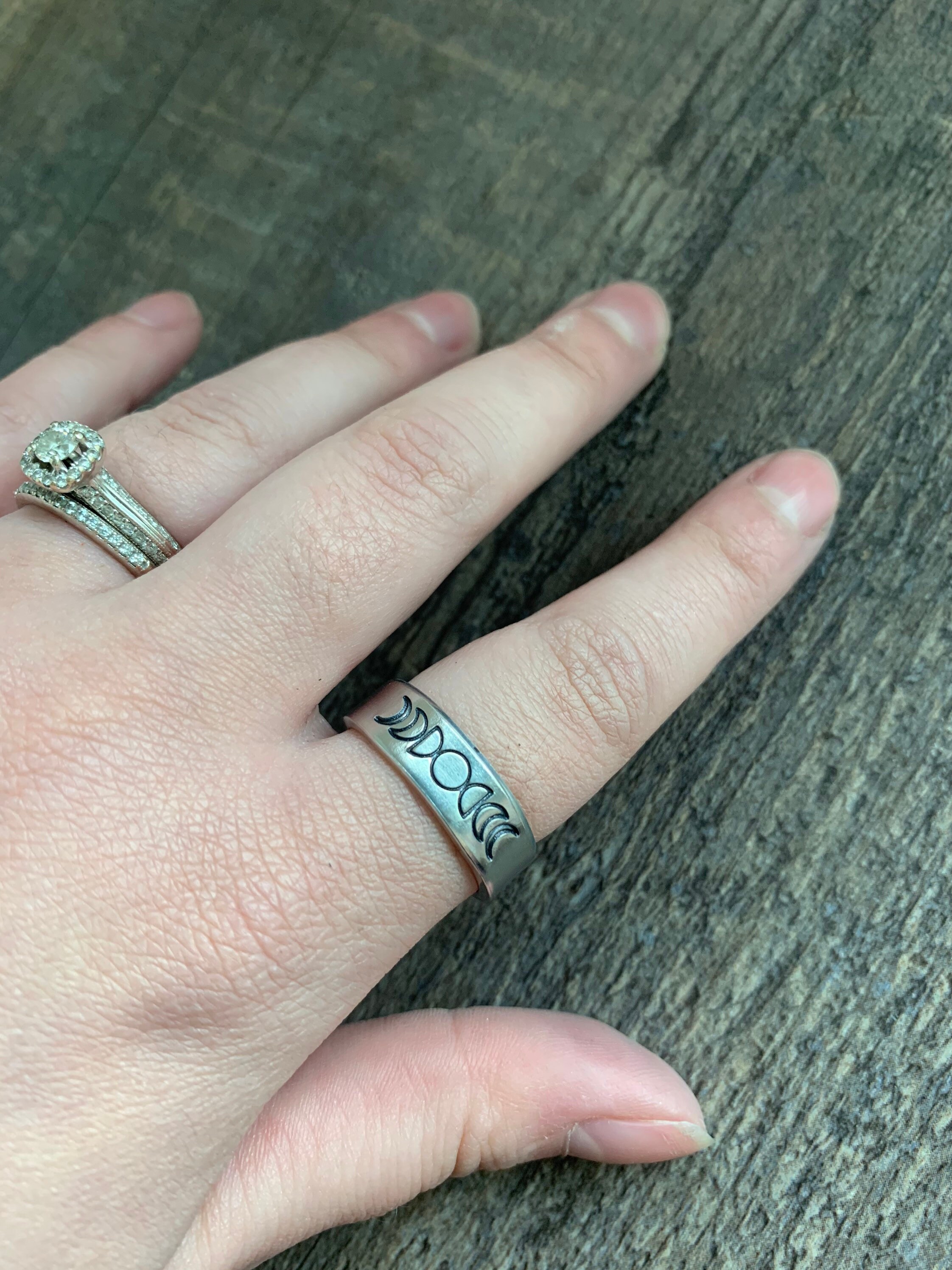 Moon Phase Ring- Hand Stamped Aluminum Ring, view 3