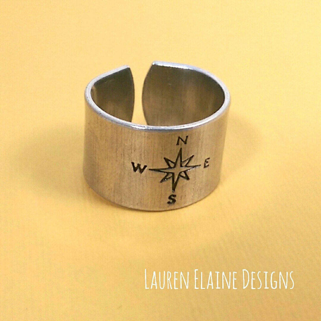 Compass Hand Stamped Aluminum Ring, view 3