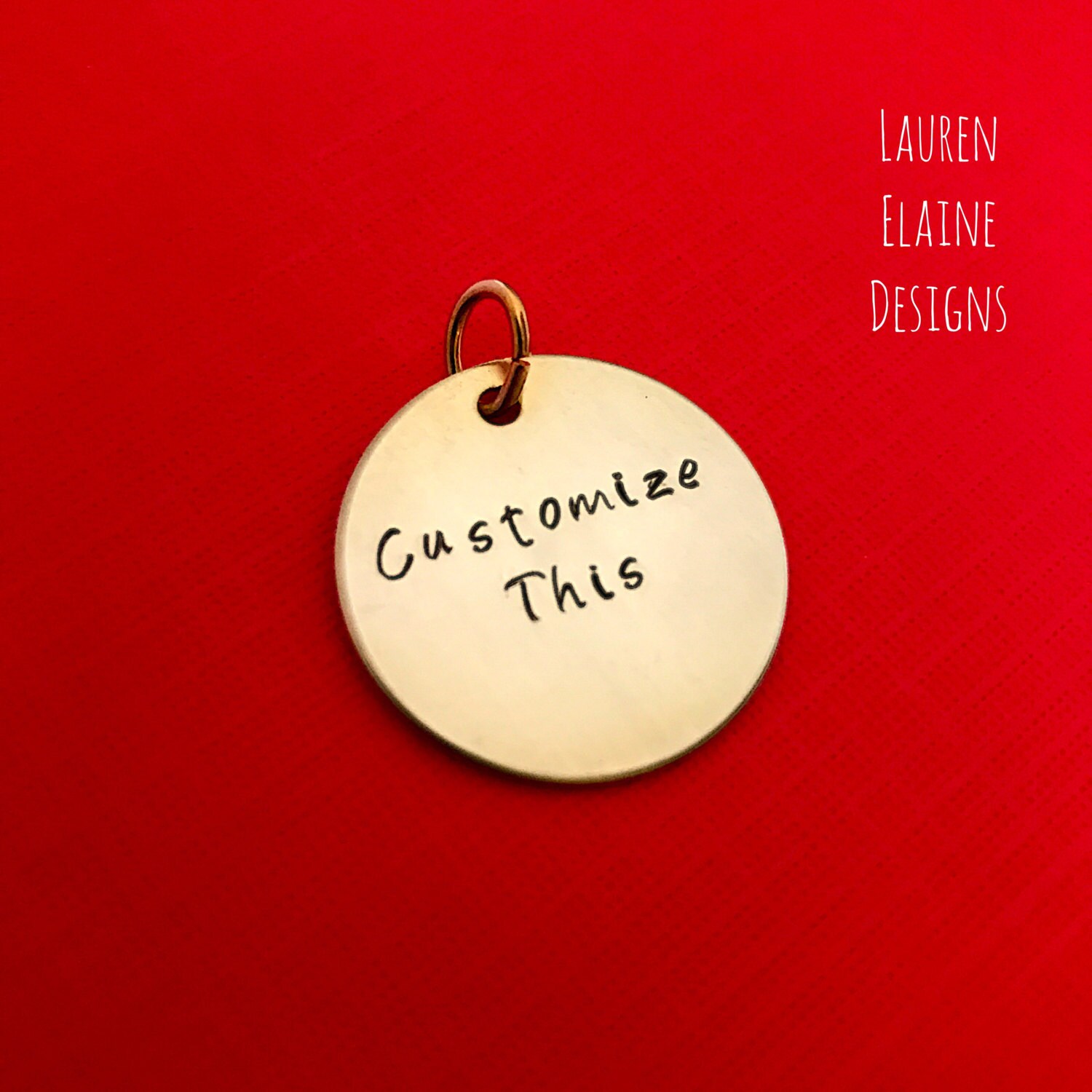 Custom Hand Stamped Brass 1 inch Charm- Pick Your Own Phrase, view 2