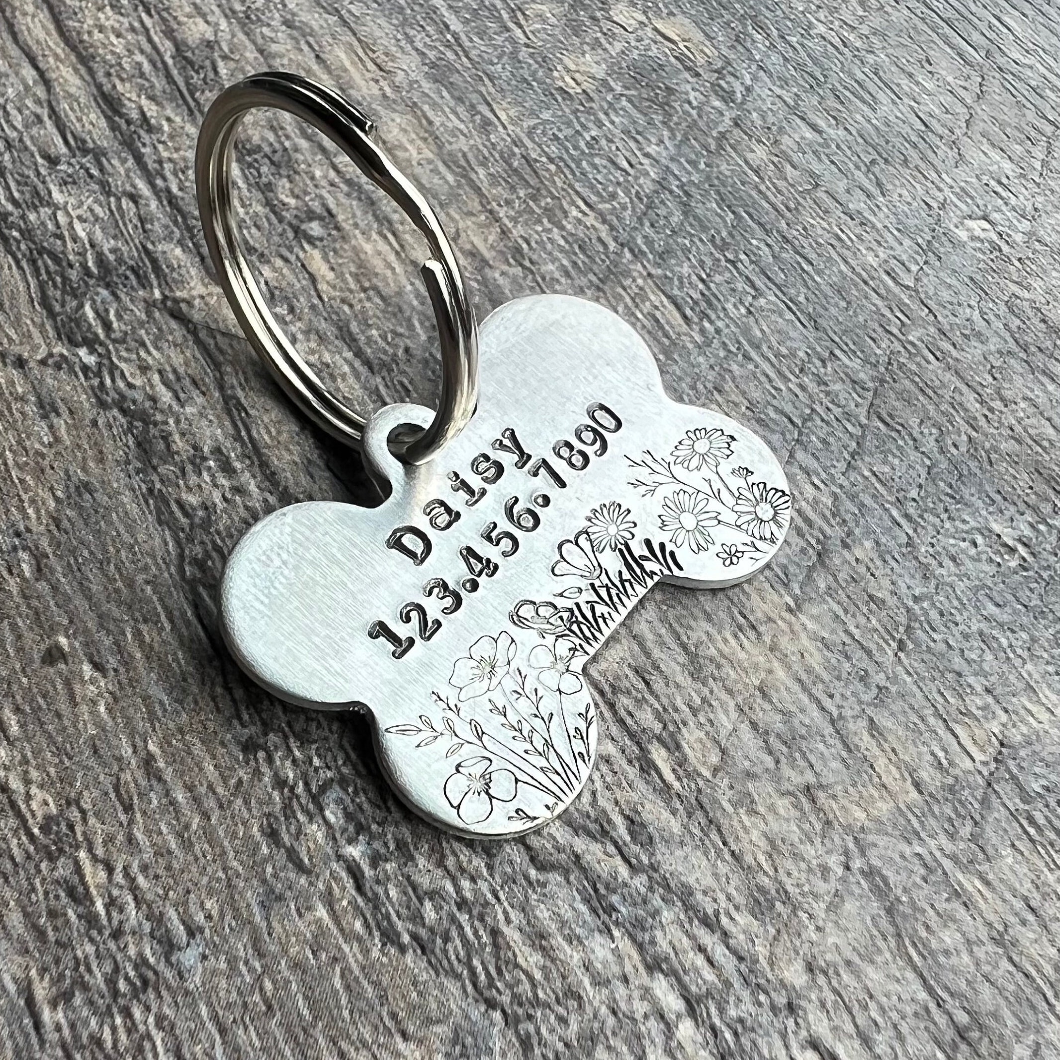 Hand Stamped Wildflower Dog Tag: Custom Aluminum Pet ID, view 2