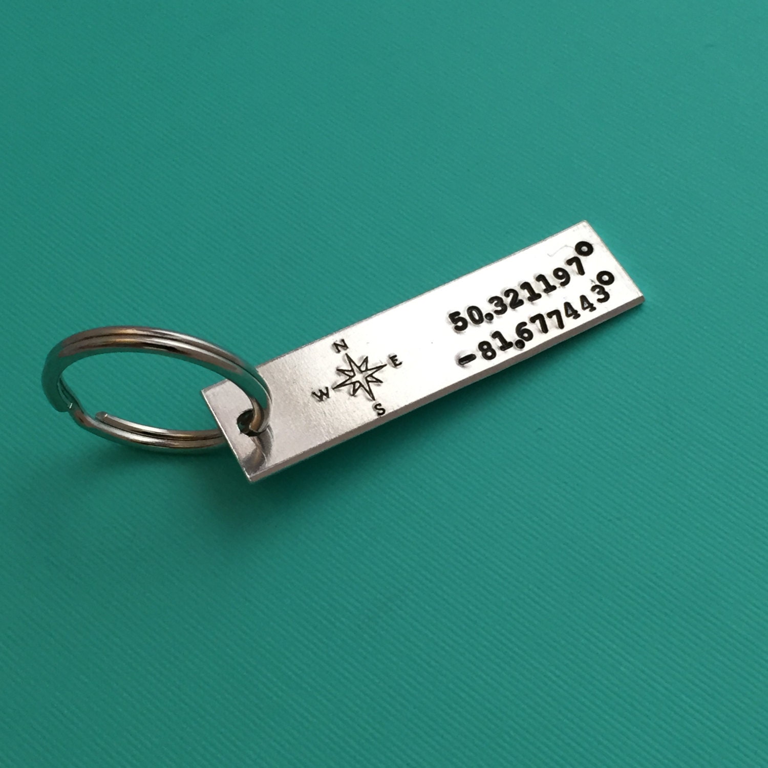 Hand Stamped Latitude Longitude Keychain: Personalized GPS Coordinates, view 3