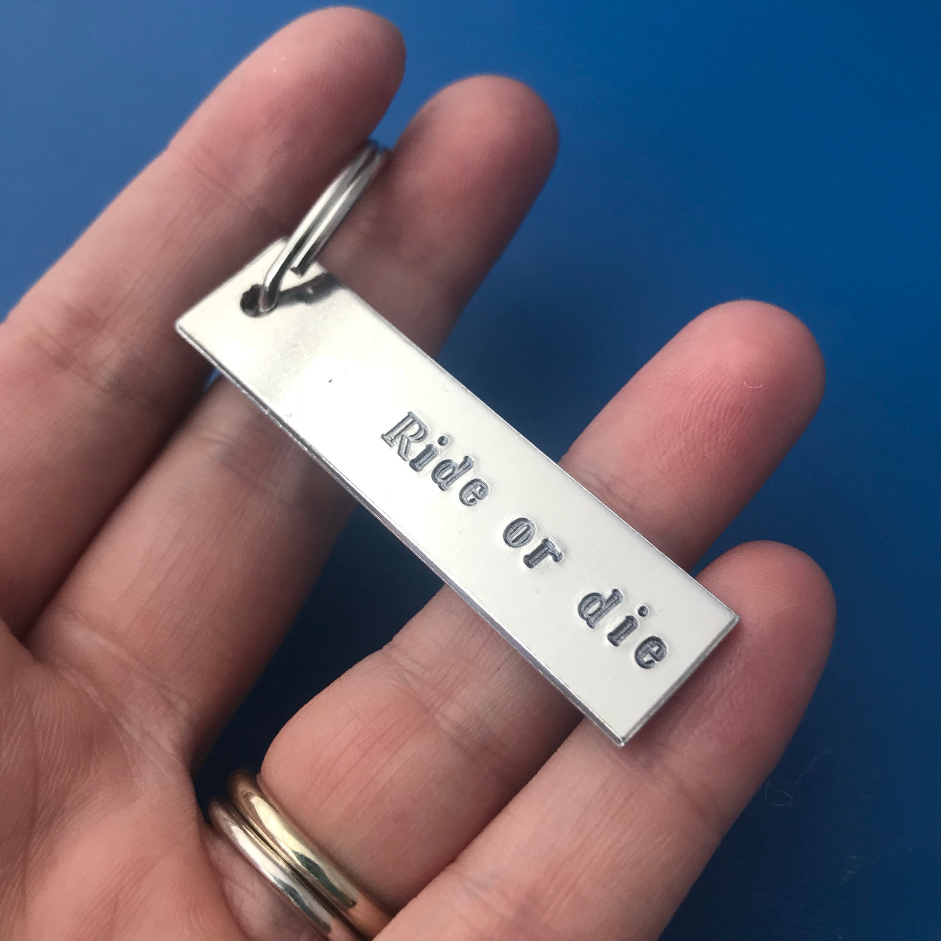 Ride Or Die - Best Friend, Couples, Anniversary Gift -Hand Stamped Aluminum Keychain, view 3
