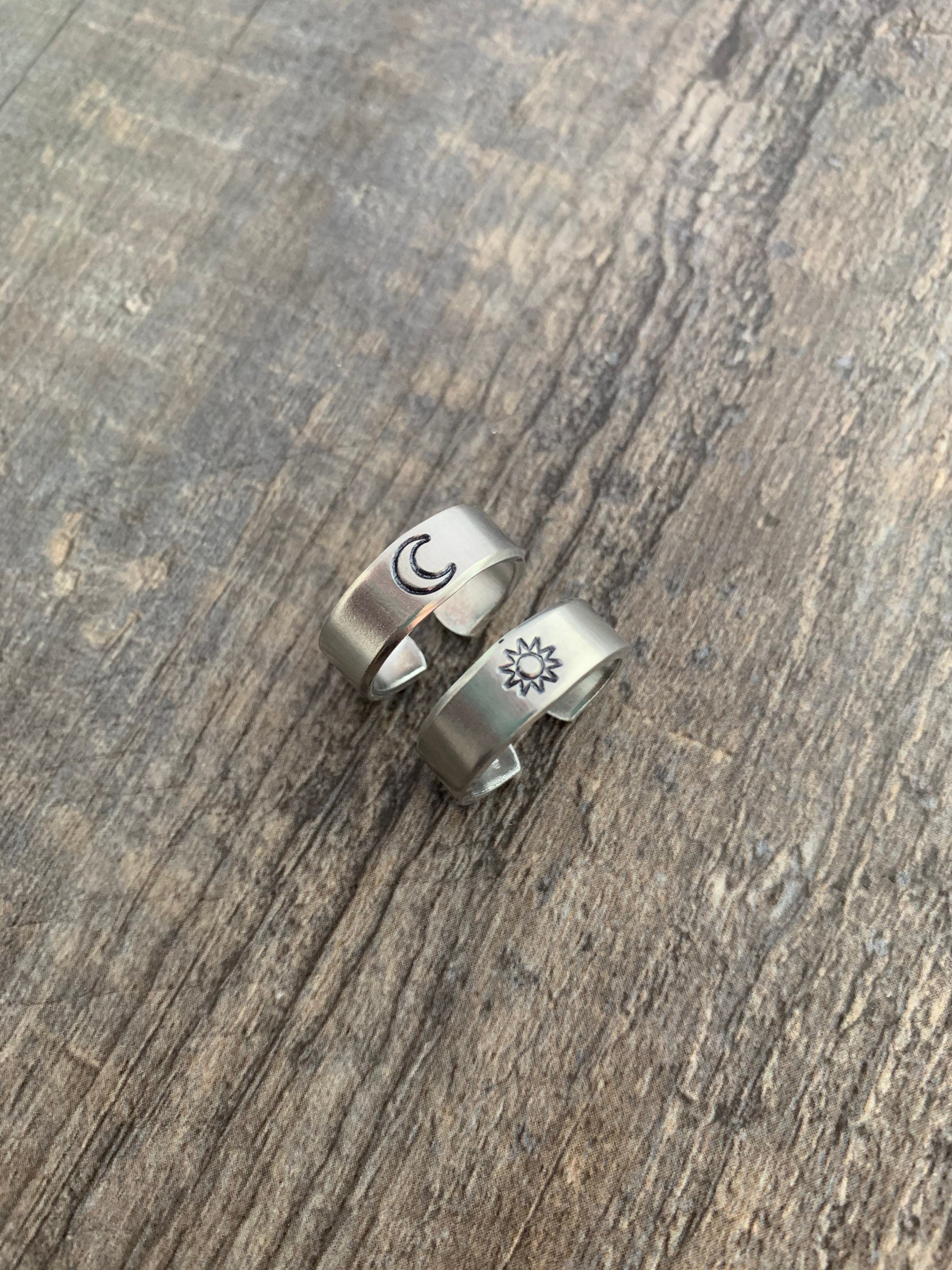 Sun And Moon Ring Set- Hand Stamped Rings, view 2