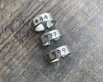 Hand Stamped Angel Number Ring: Numerology Gift