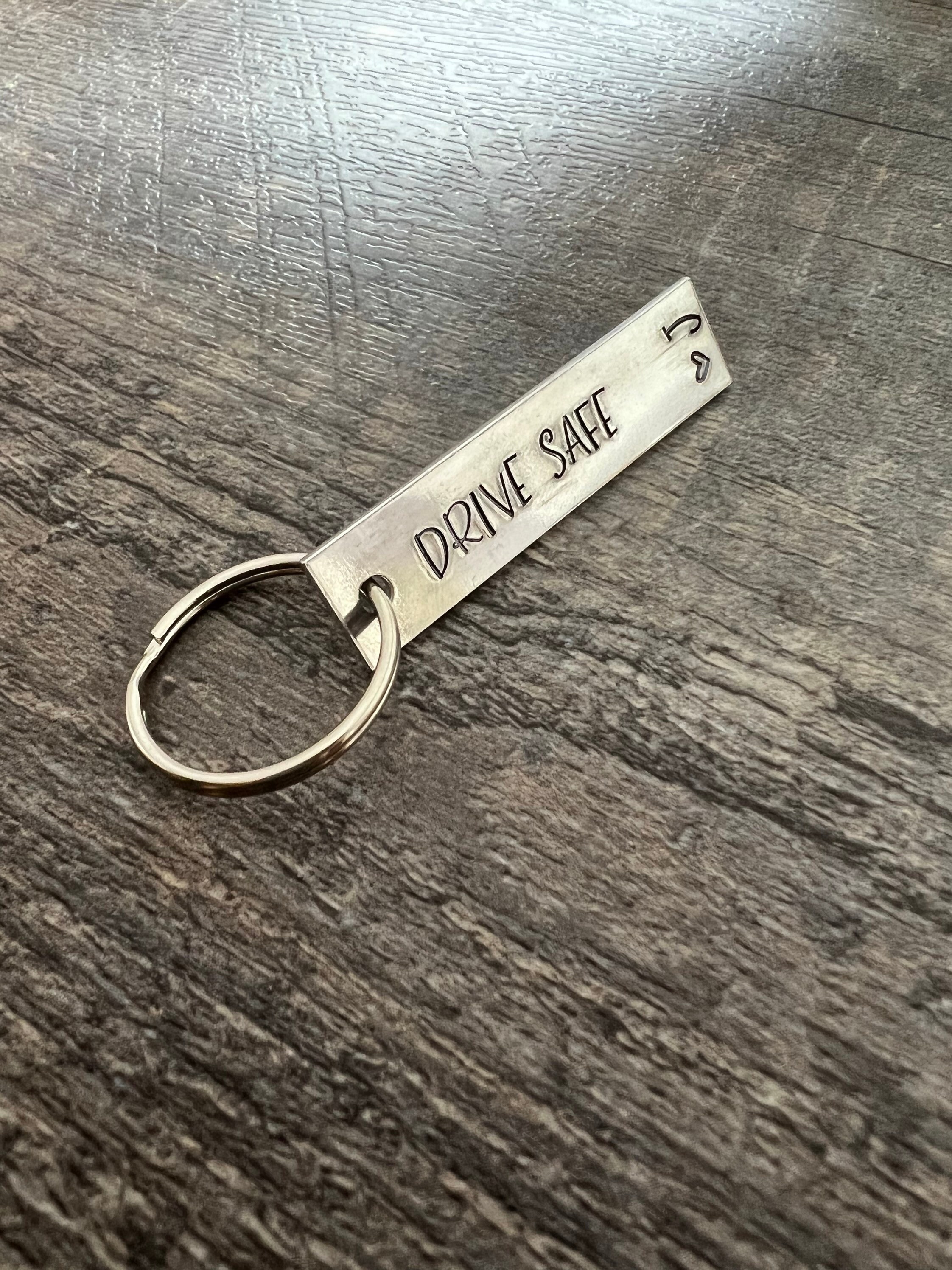 Custom Initials "Drive Safe" Hand Stamped Aluminum Keychain New Driver, Husband, Wife Gift