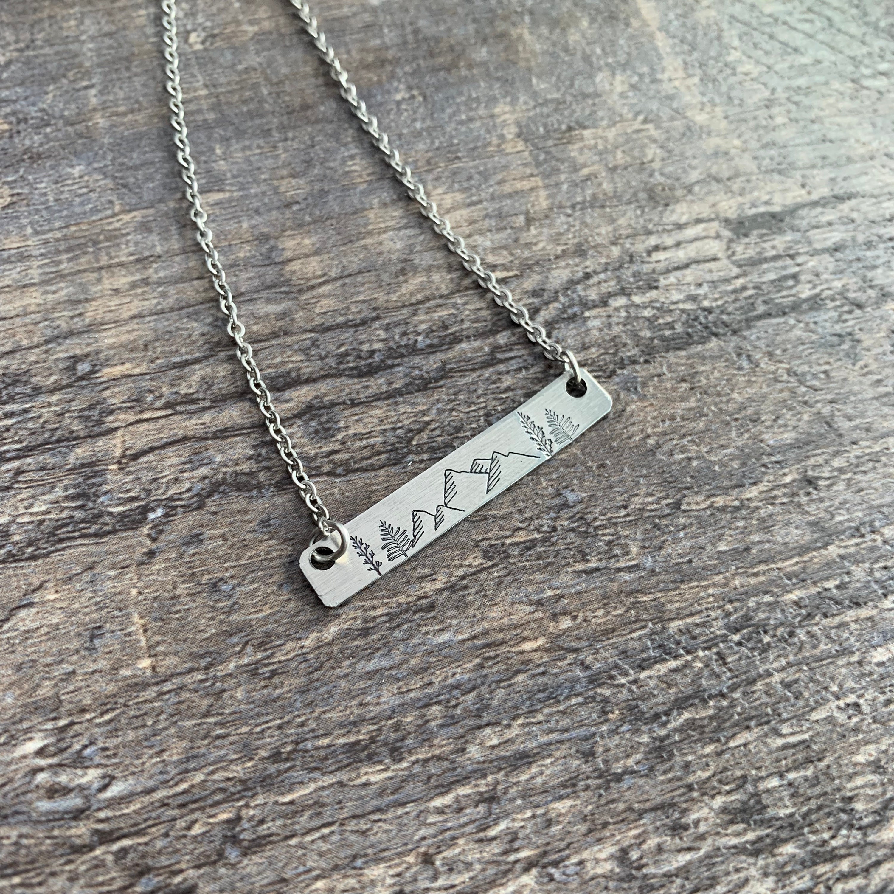 Hand Stamped Mountain Bar Necklace, view 2
