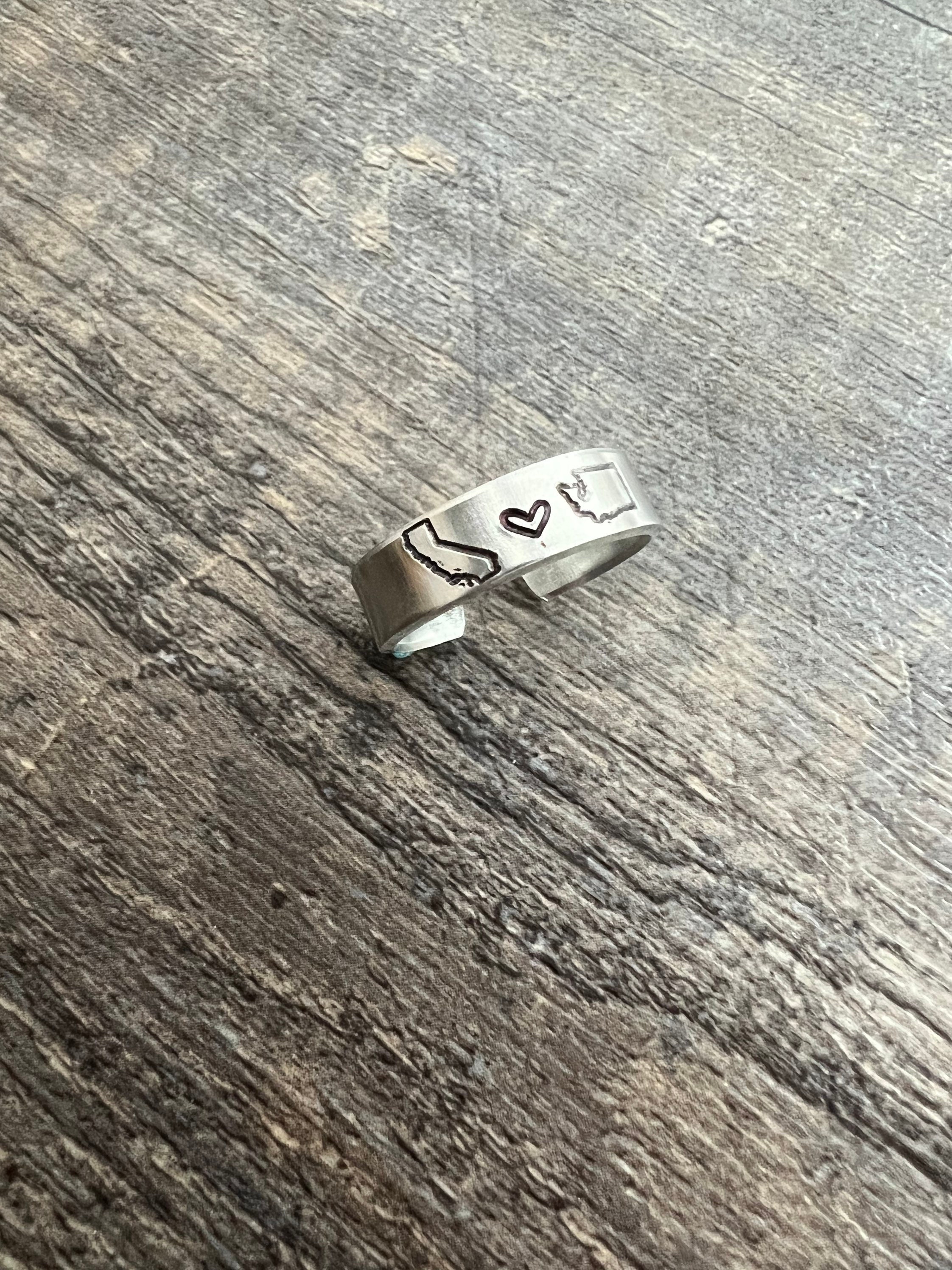 Custom State Ring -Hand Stamped Aluminum Ring, view 2