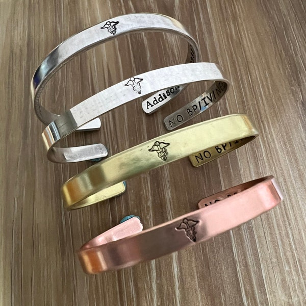 Medical ID Bracelet- Hand Stamped Cuff Bracelet