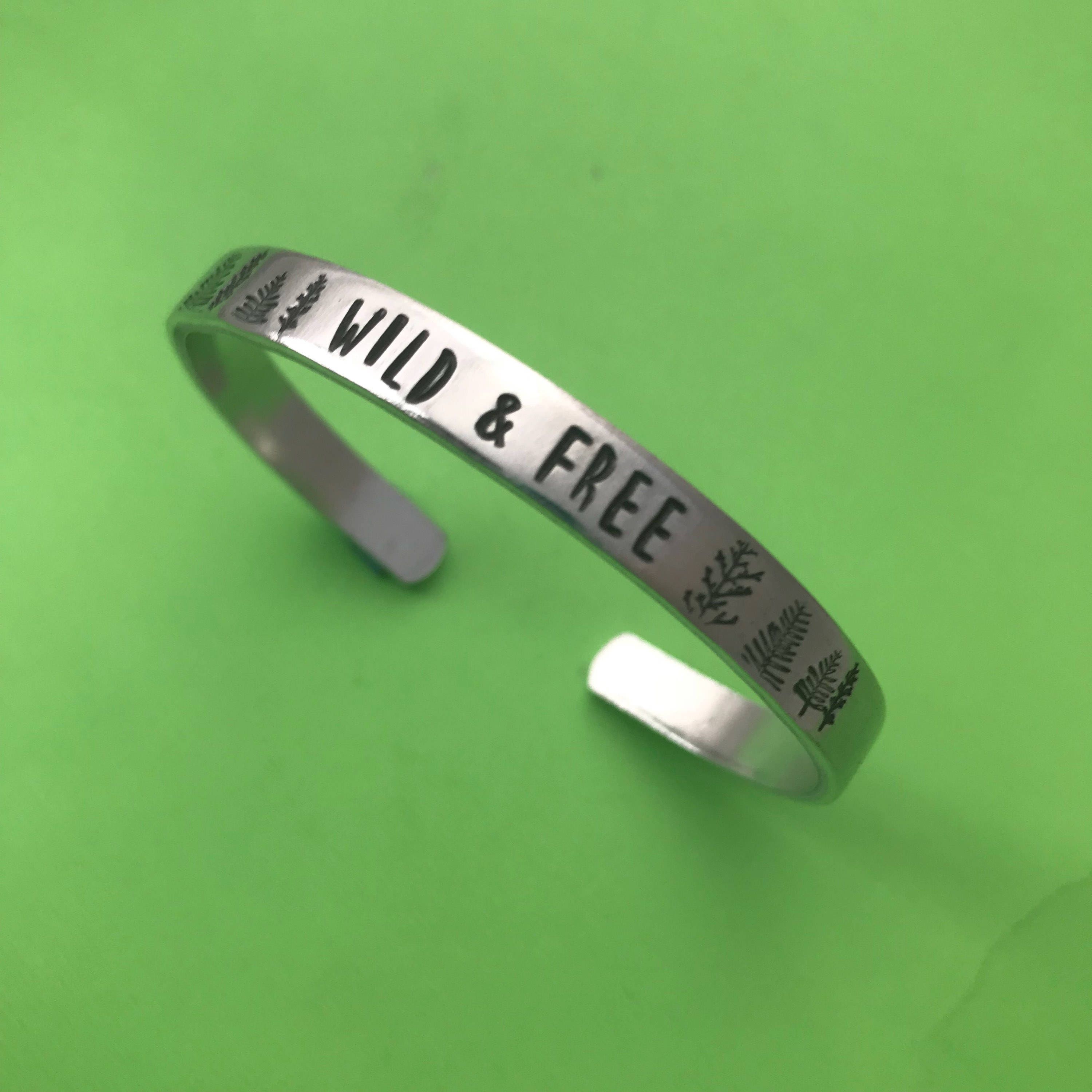 Wild and Free- Hand Stamped Cuff Bracelet- Aluminum, Copper, Brass, or Sterling Silver, view 3