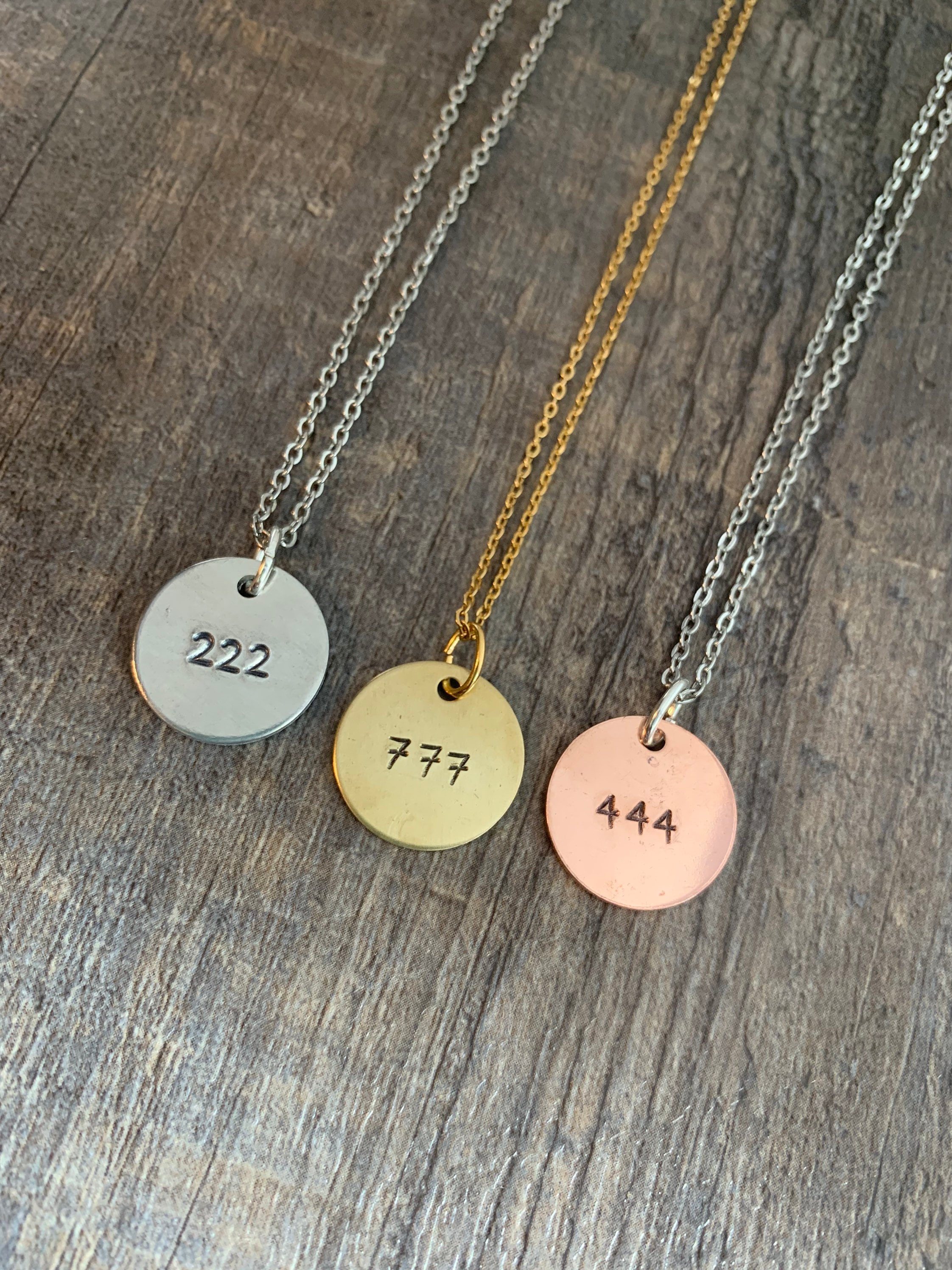 Hand Stamped Angel Number Necklace: Custom Numerology Charm, view 3