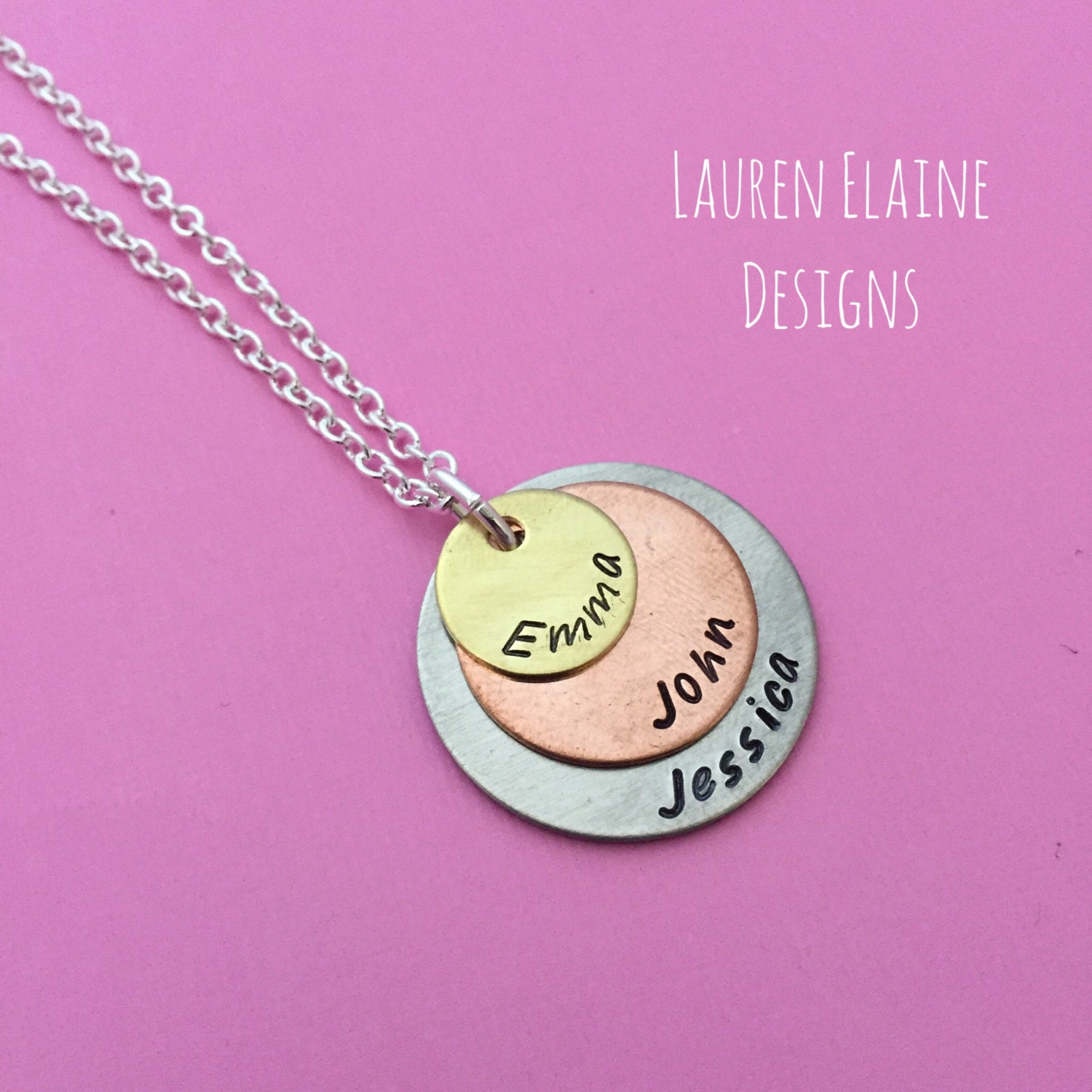 Hand Stamped Triple Layer Coin Necklace: Personalized Name Charm, view 2