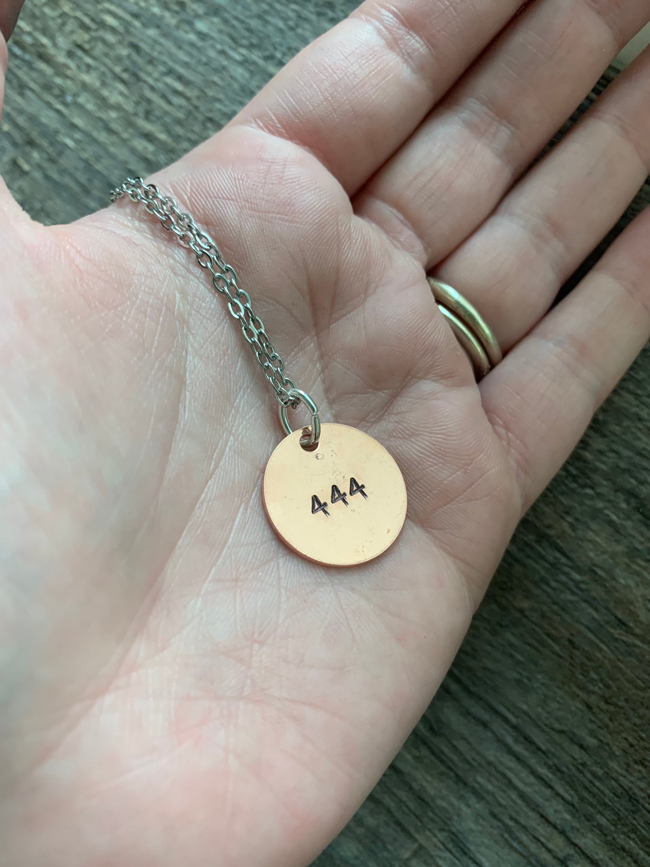 Hand Stamped Angel Number Necklace: Custom Numerology Charm, view 2