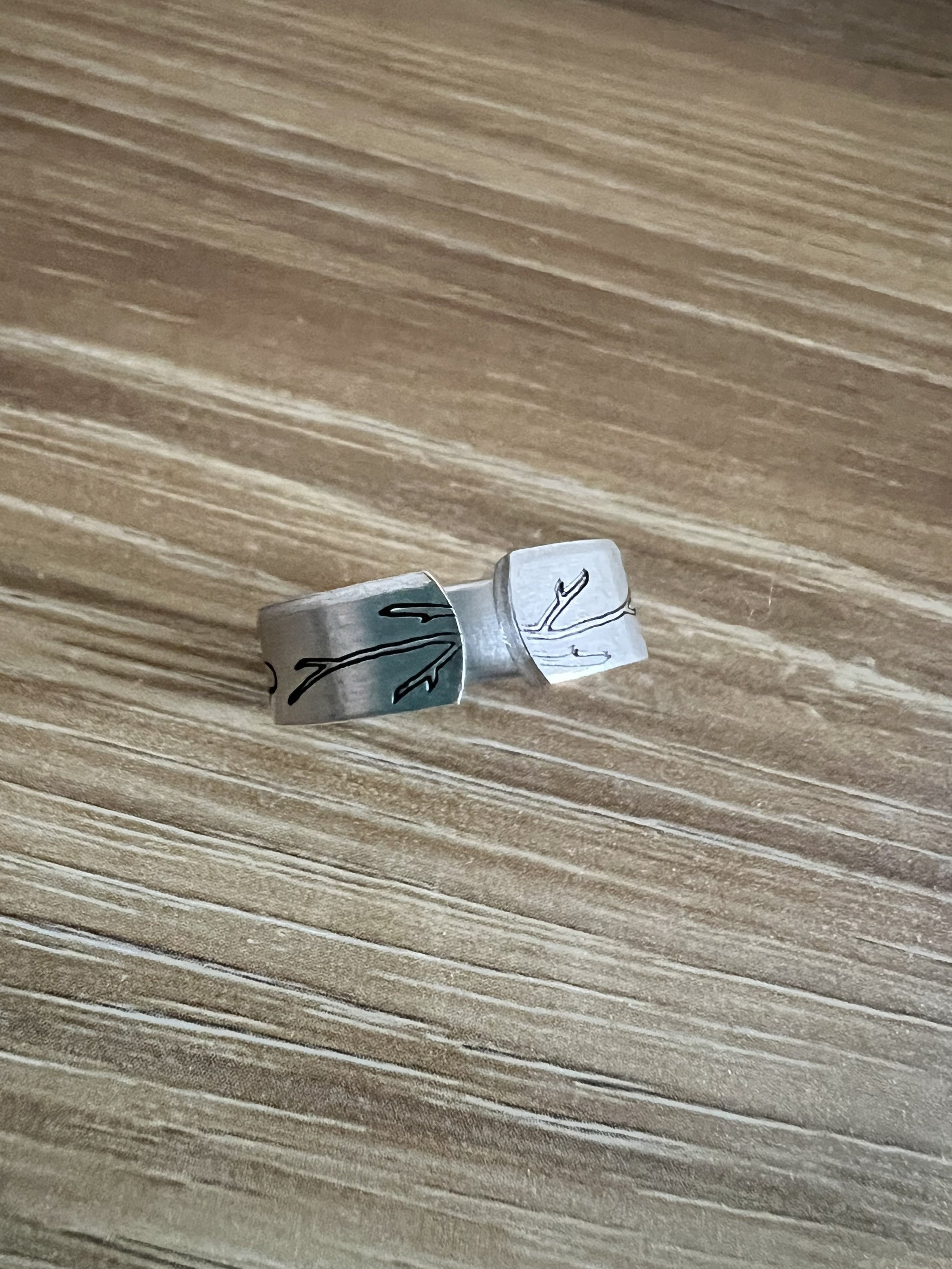 Mushrooms Design Ring- Hand Stamped Aluminum Ring, view 3