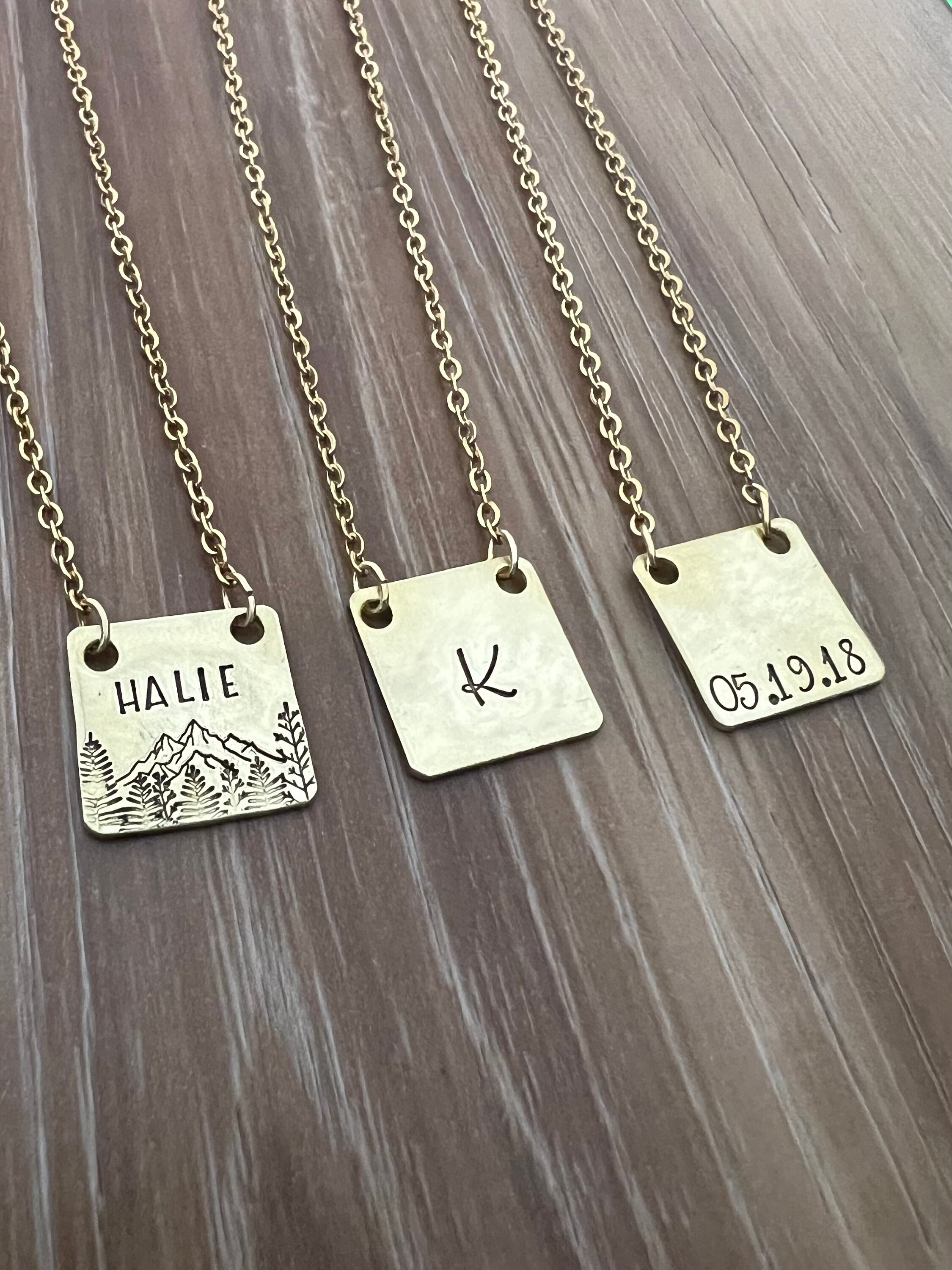 Personalized Square Charm Necklace- Choose Your Phrase, Charm Metal and Chain