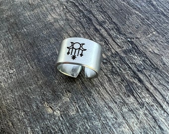 Triple Goddess Moon Phase Ring- Hand Stamped Aluminum Ring