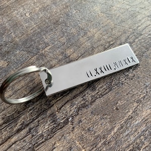Custom Hand Stamped Roman Numeral Keychain: Personalized Date Gift