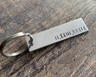 Custom Hand Stamped Roman Numeral Keychain- Personalize with Your Own Date, and Font Choice- Gifts for Him, Wedding Gift, Gift for Her