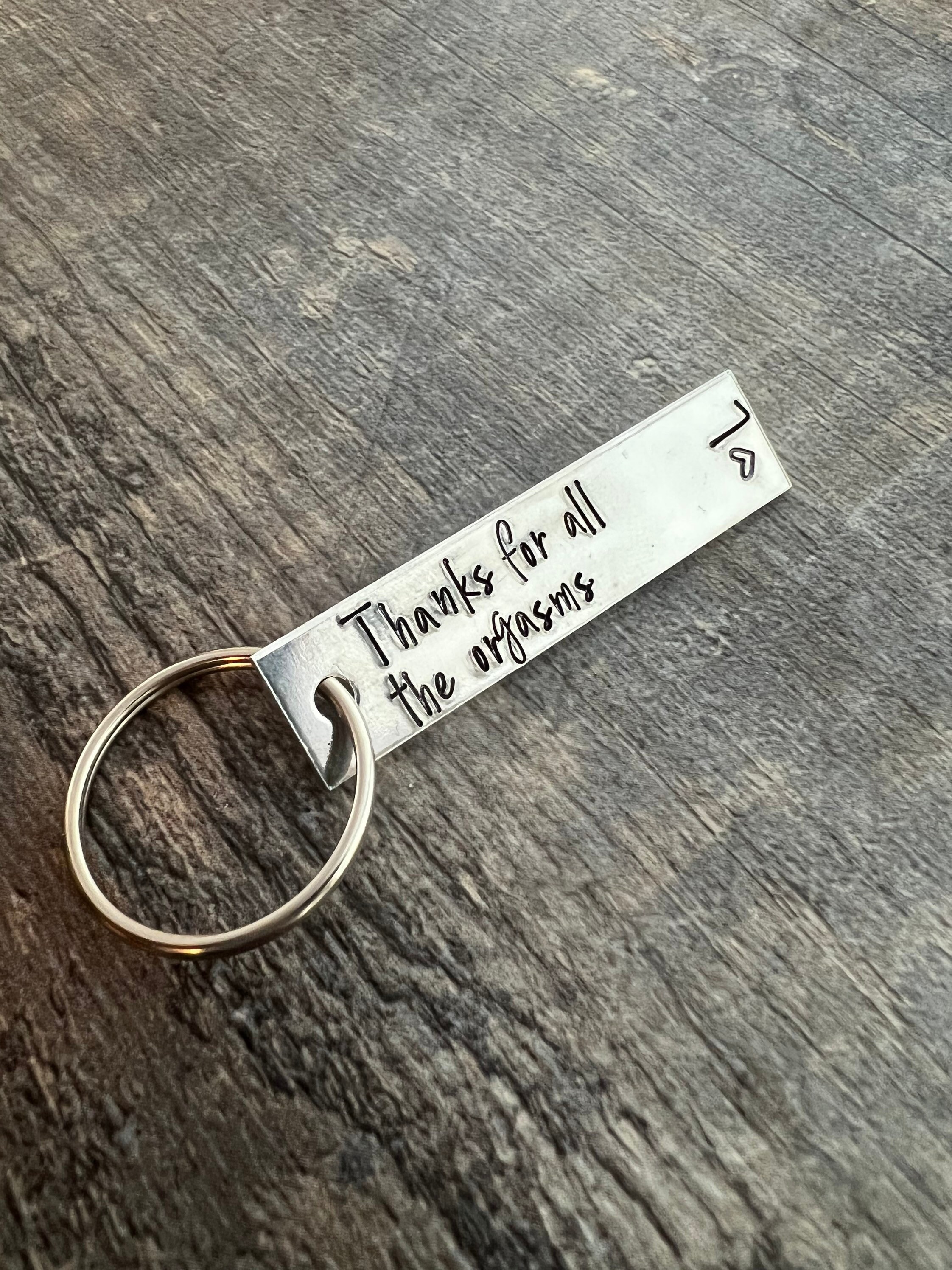 Hand Stamped Aluminum Keychain: "Thanks for all the orgasms" - Custom Initials, view 4