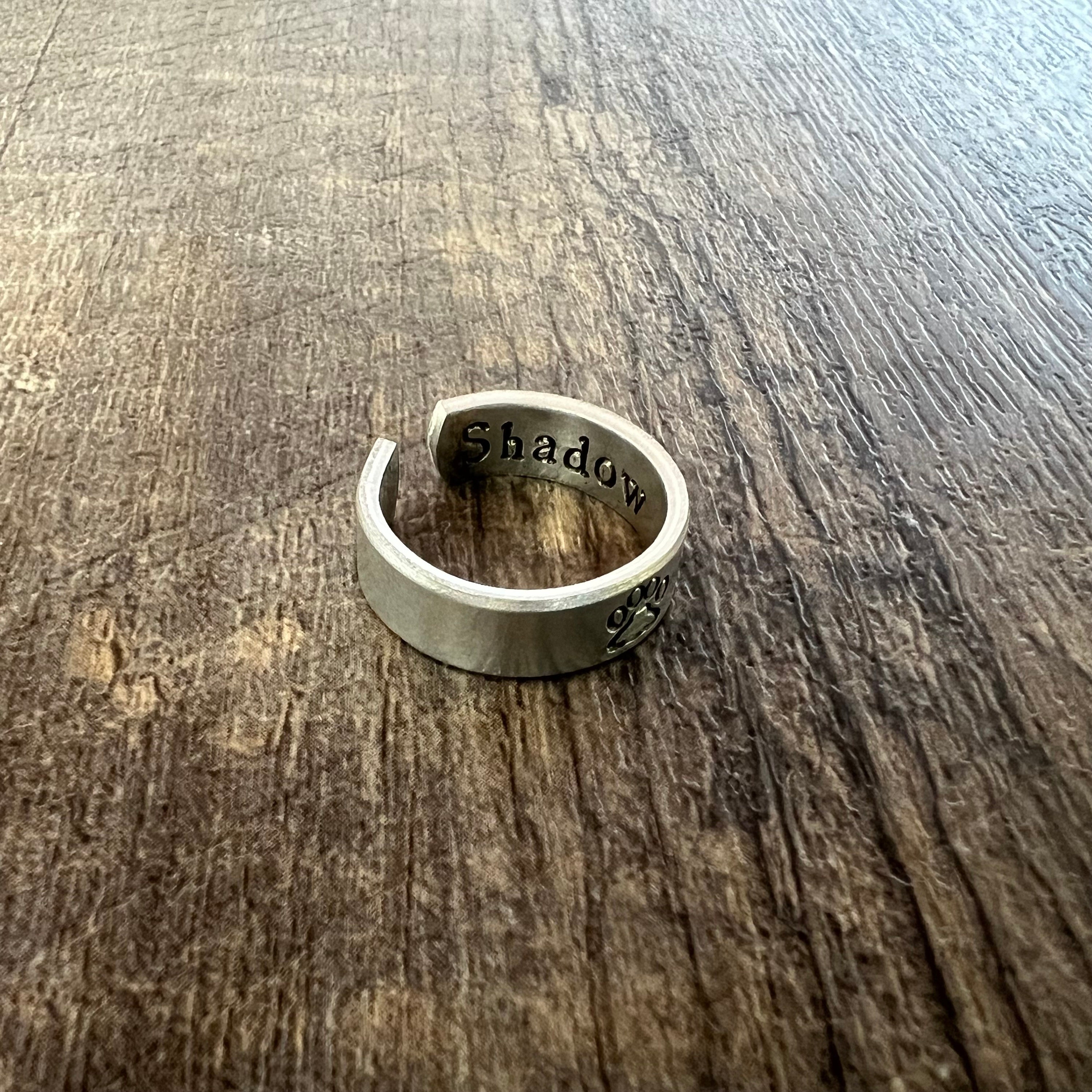 Custom Pet Memorial Ring: Hand Stamped Aluminum Paw Print Ring, view 2