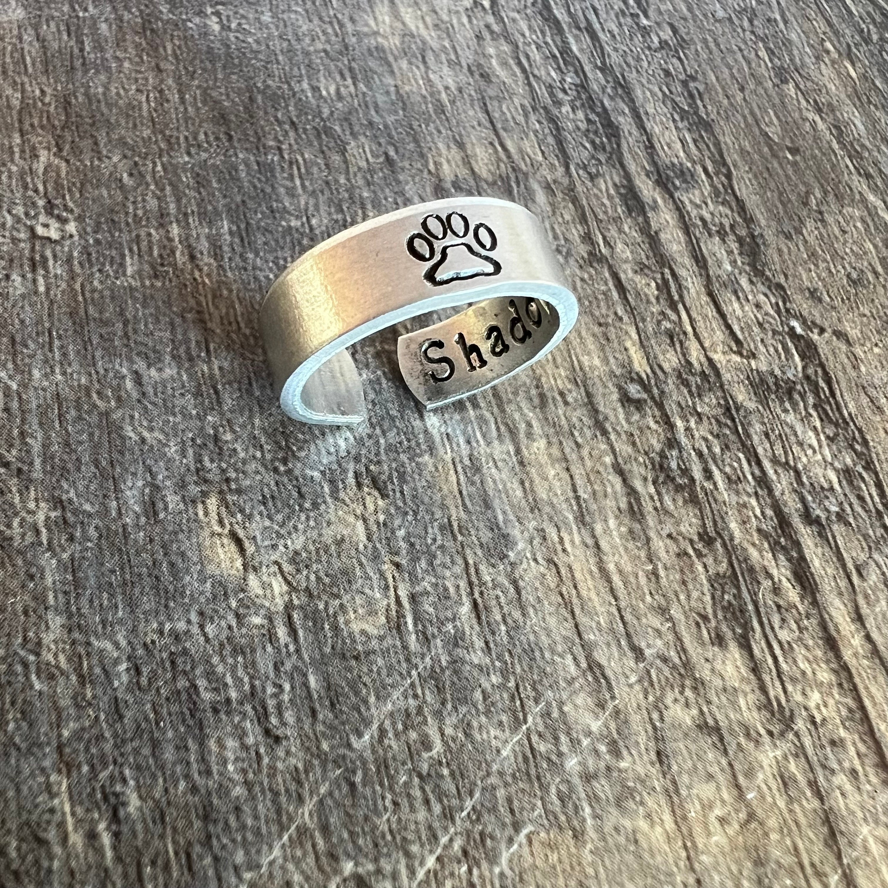 Custom Pet Memorial Ring: Hand Stamped Aluminum Paw Print Ring, view 3