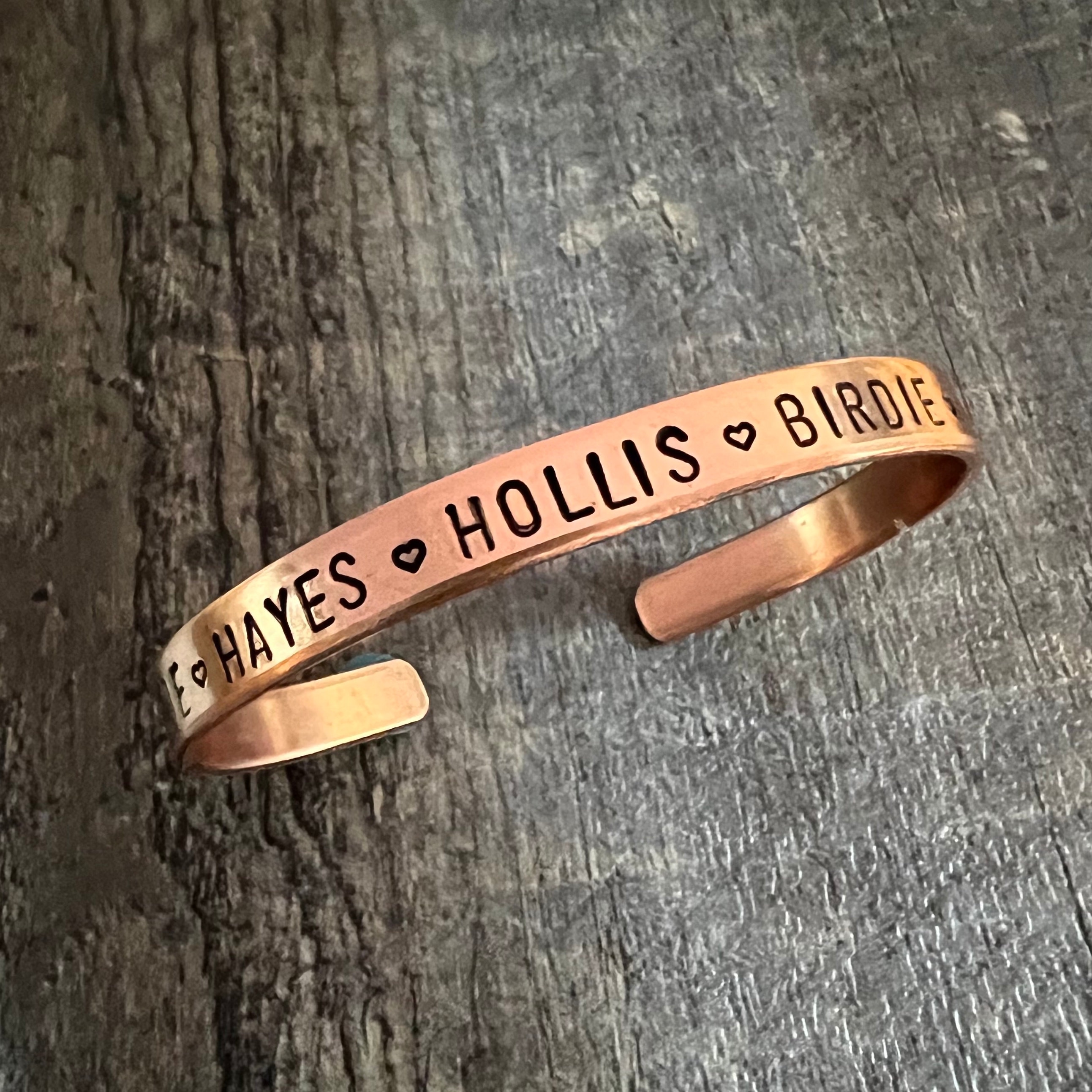 Custom Kids Names Bracelet: Personalized Hand Stamped Cuff, view 4
