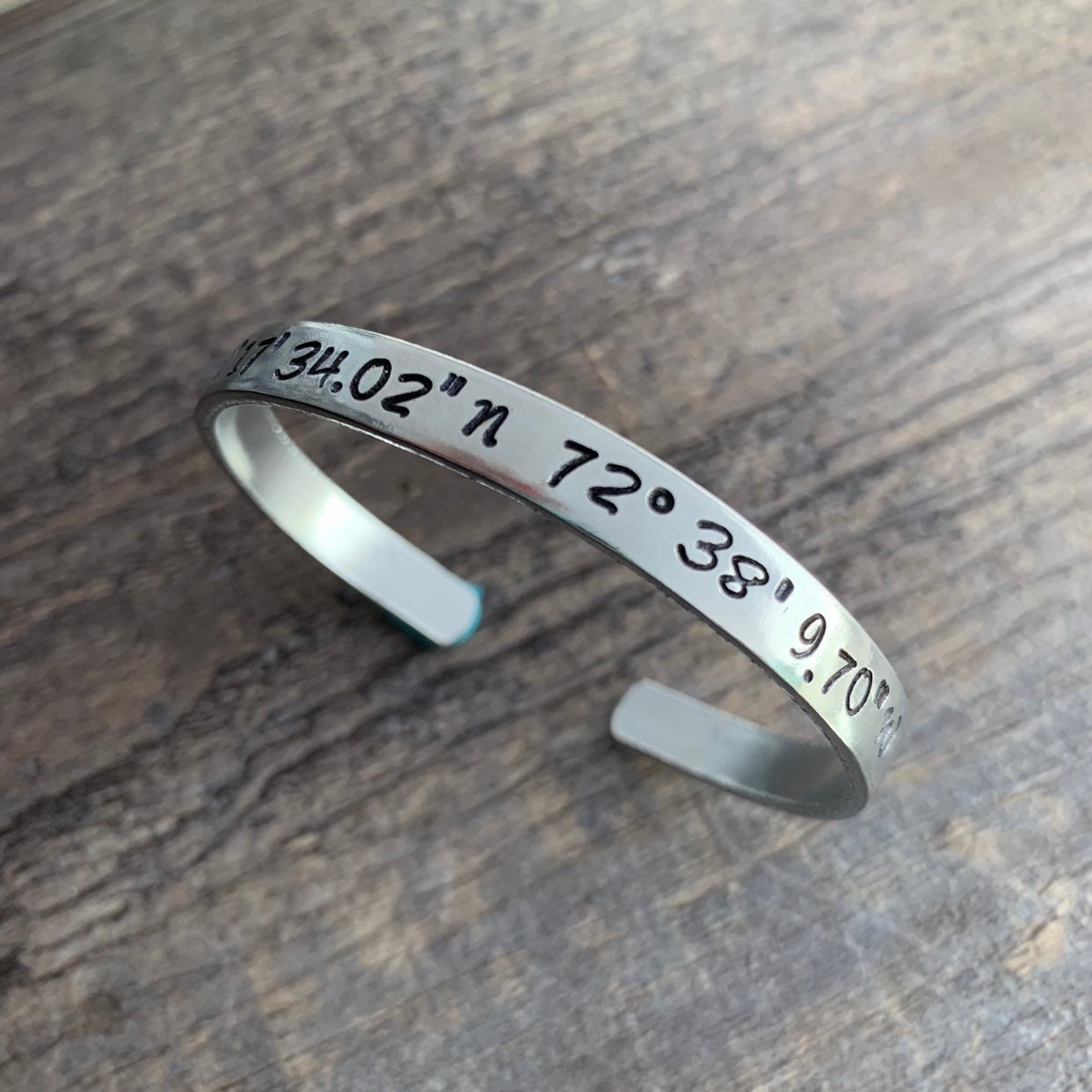 GPS Coordinates Hand-Stamped Cuff Bracelet, view 2