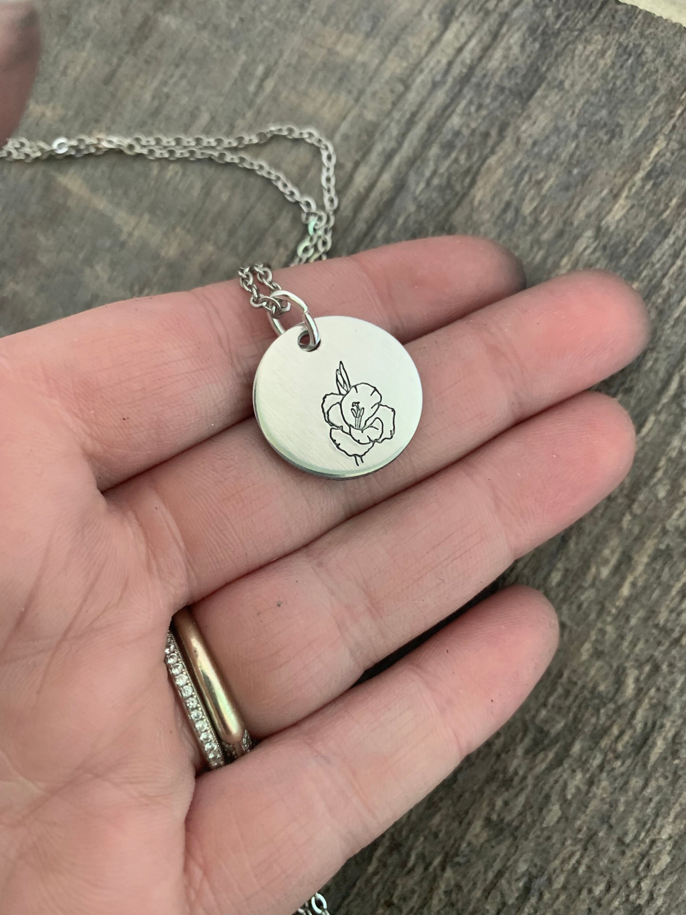 Birth Flower Necklace - Aluminum Brass or Copper Charms, view 3