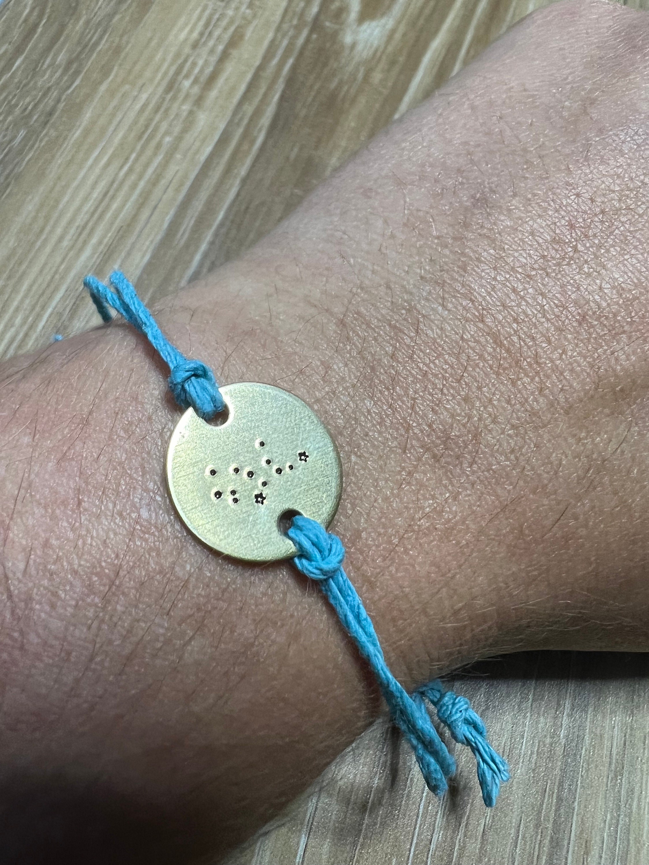 Zodiac Constellation Brass Charm Hemp Bracelet, view 3