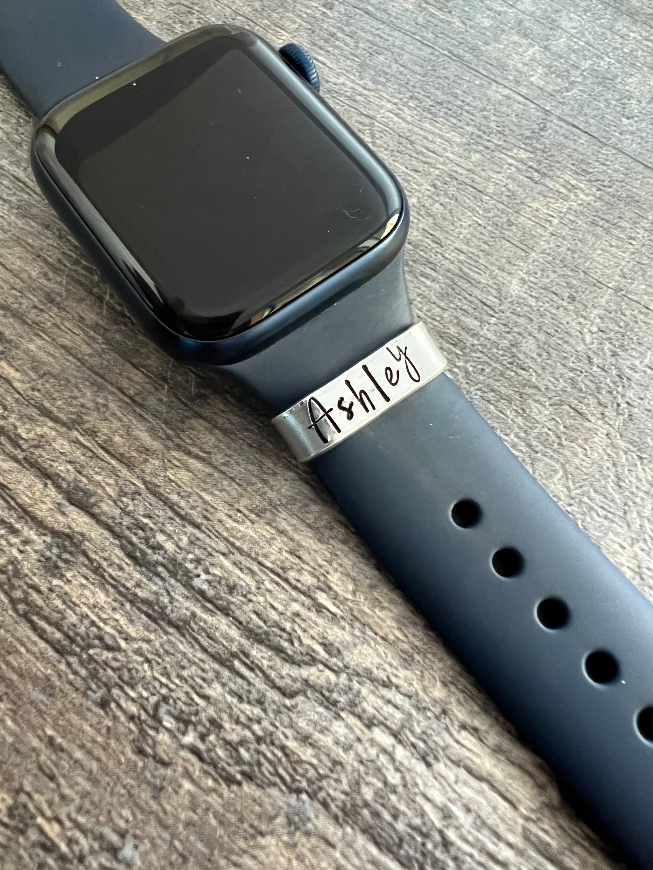 Hand Stamped Watch Band Charm Tag: Personalized Aluminum Smartwatch Accessory