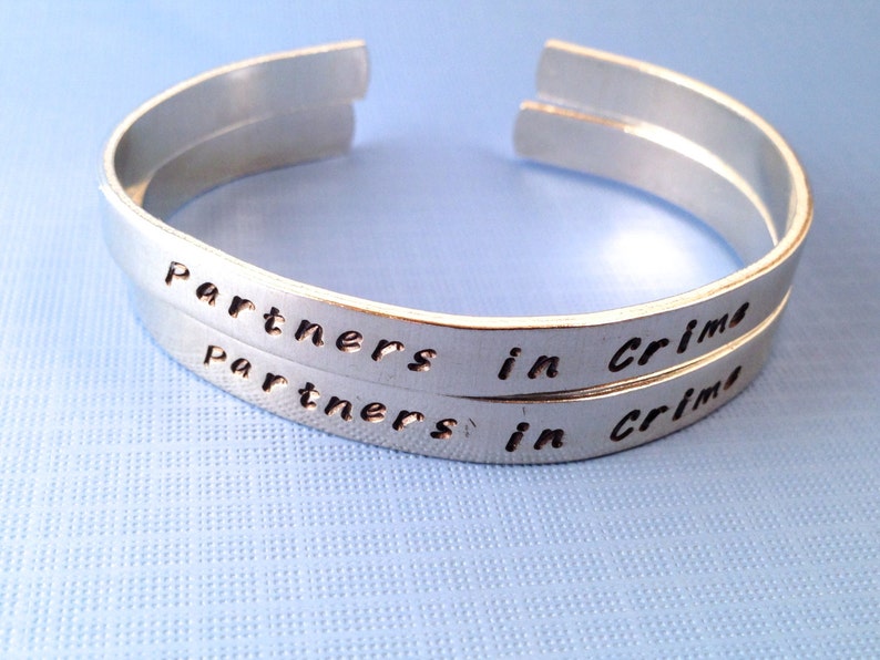 Partners in Crime Bracelet Set Hand Stamped Best Friend Cuff | Etsy