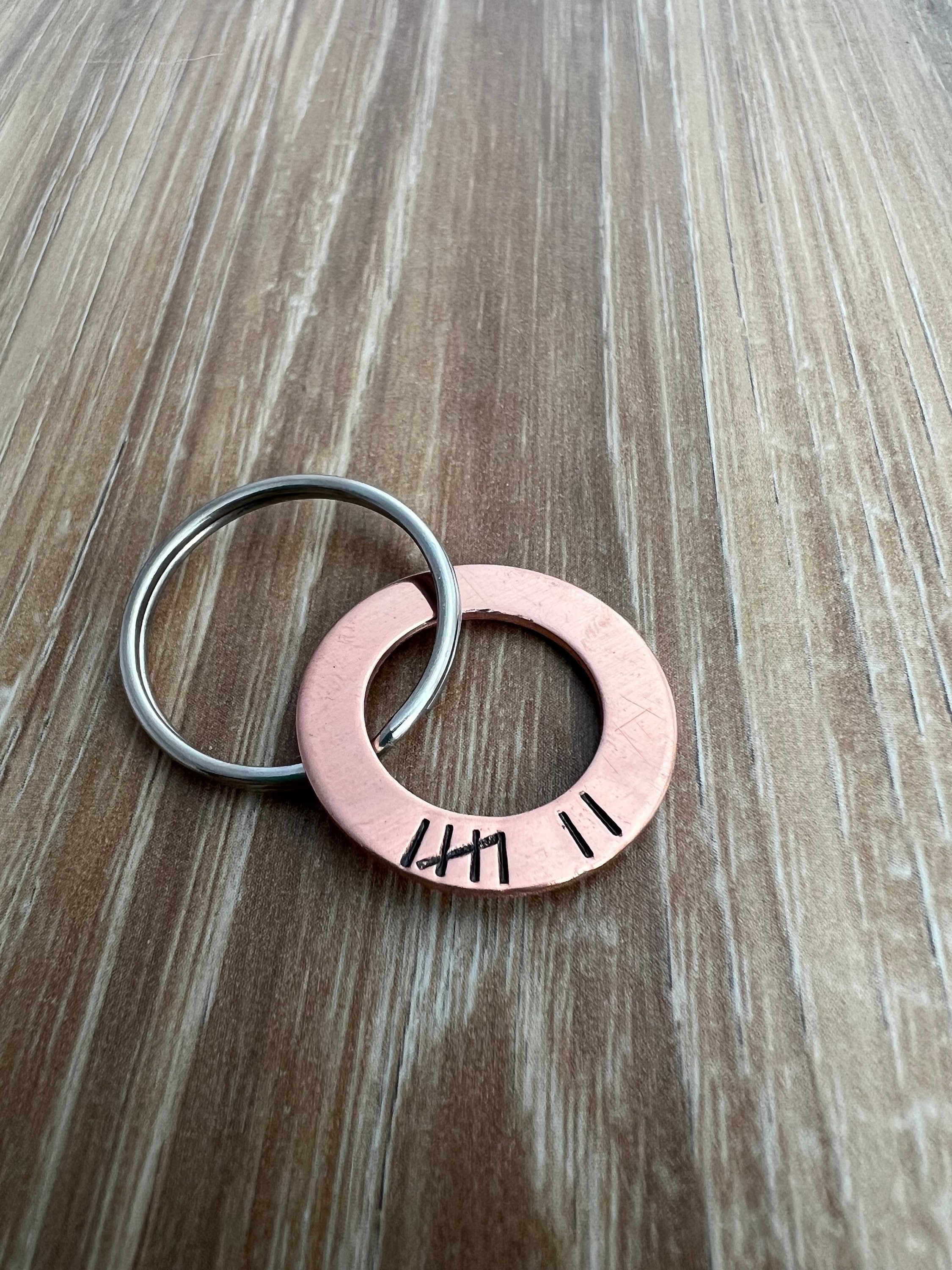 Hand Stamped Copper 7 Year Anniversary Keychain: Tally Mark Gift