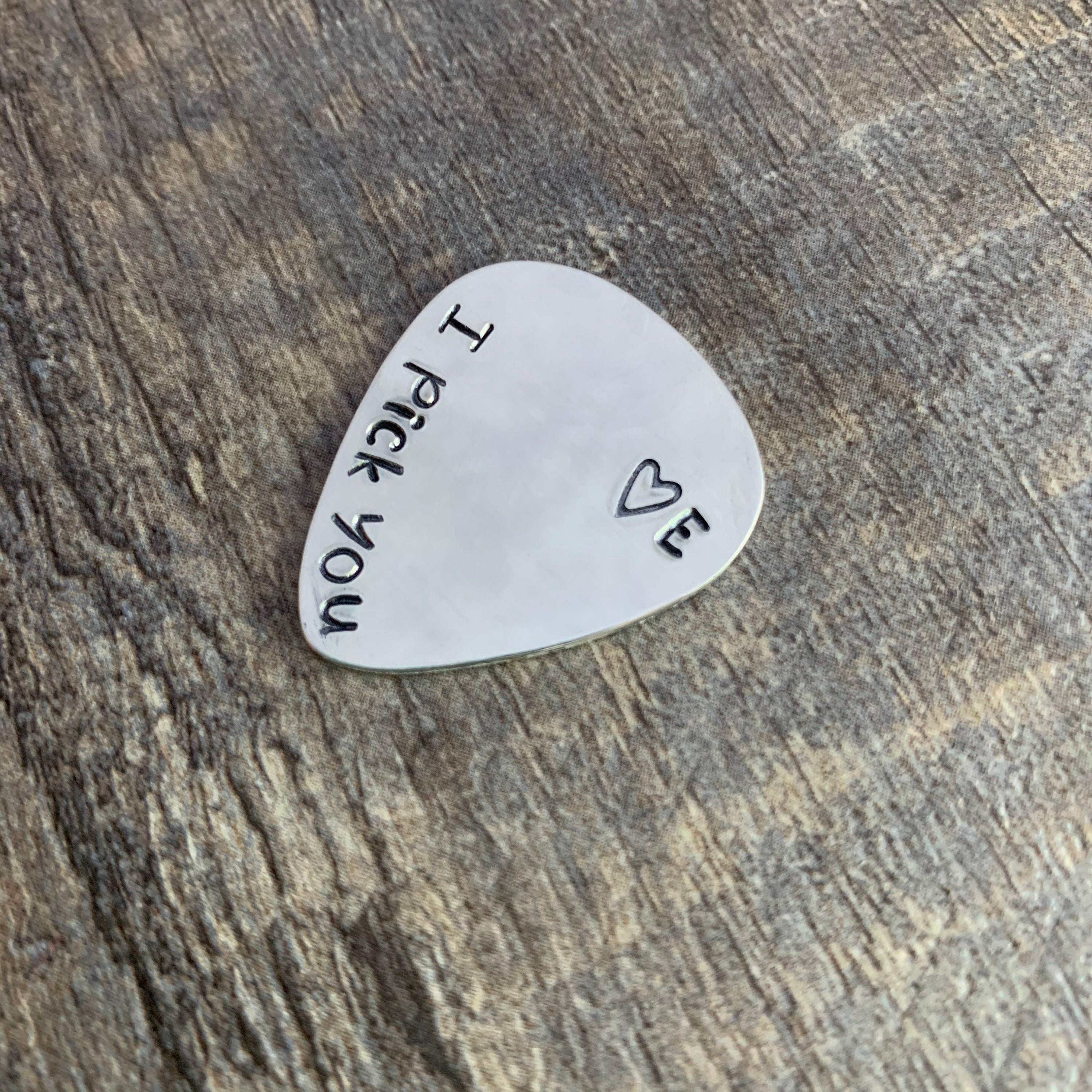 Personalized Hand Stamped Guitar Pick: I Pick You, Brass Copper Aluminum, view 2