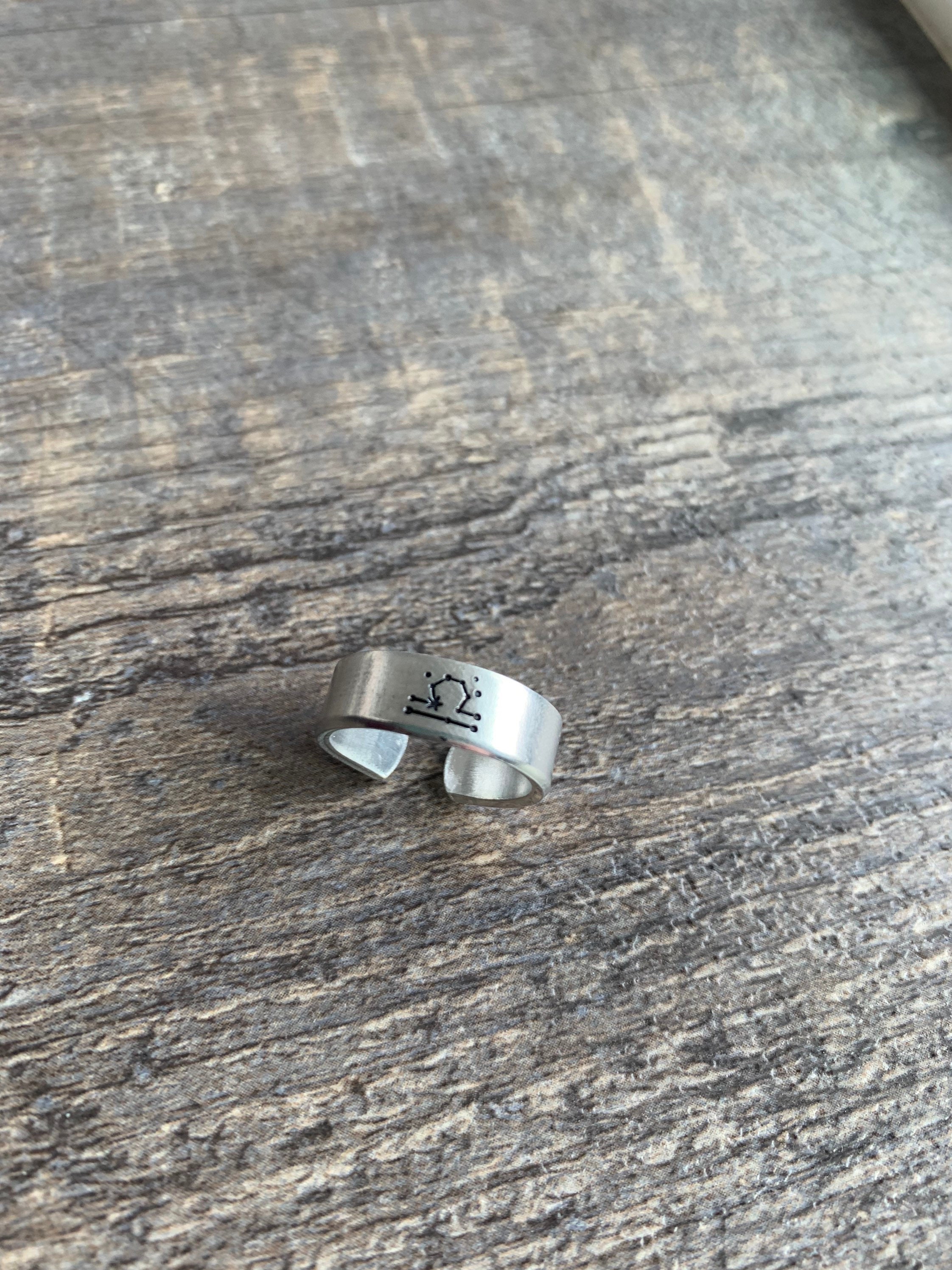Hand Stamped Zodiac Sign Ring: Aluminum Constellation Jewelry, view 2