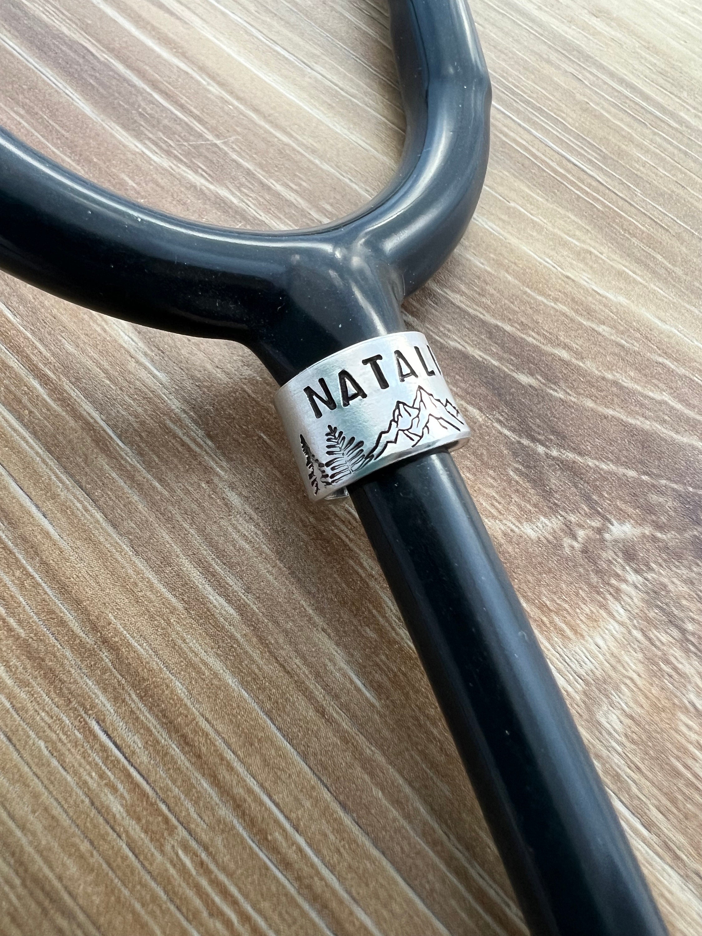 Hand Stamped Mountain Stethoscope ID Tag - Custom Nurse Gift, view 2