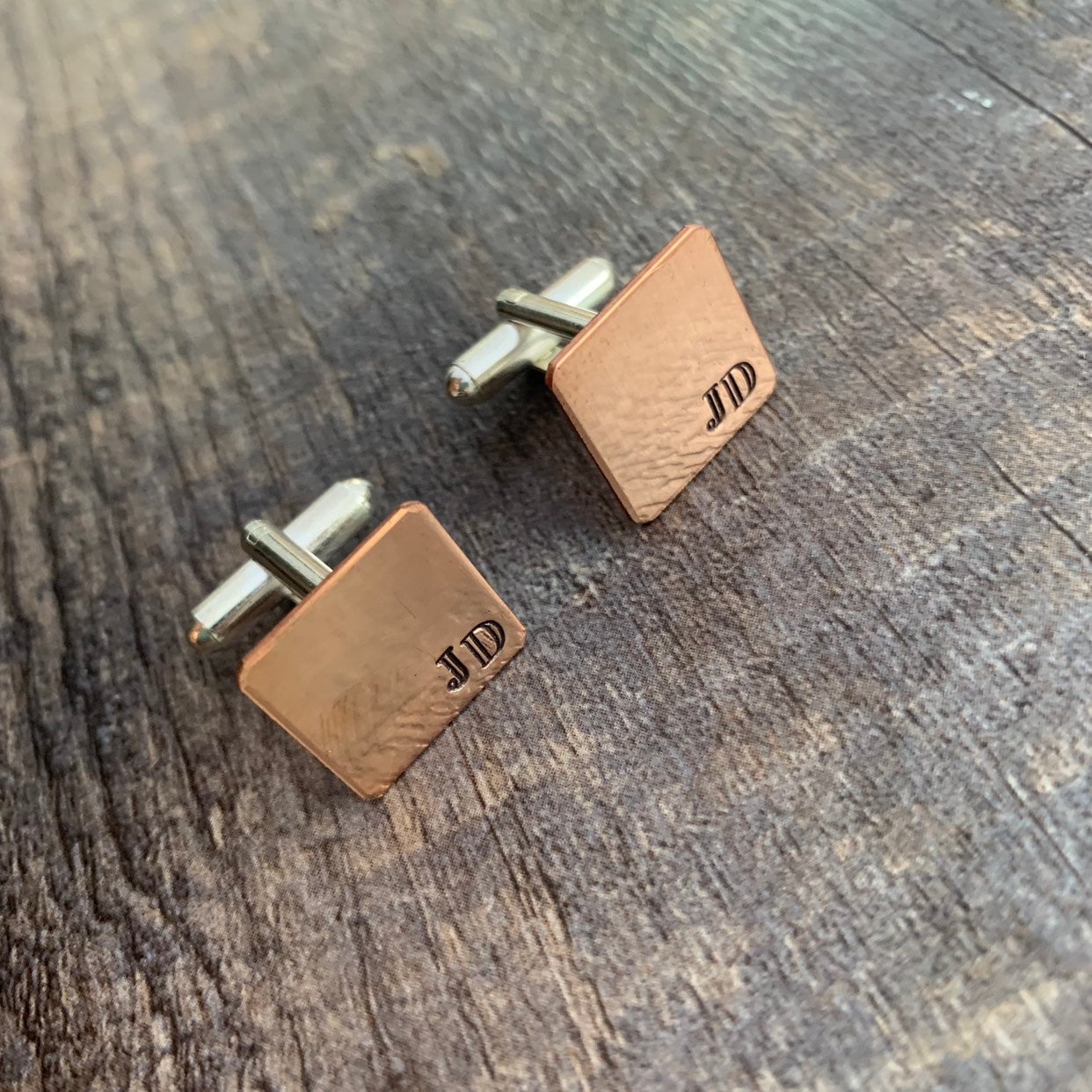 Custom Hand Stamped Copper Cuff Links: Personalized Initials, Date