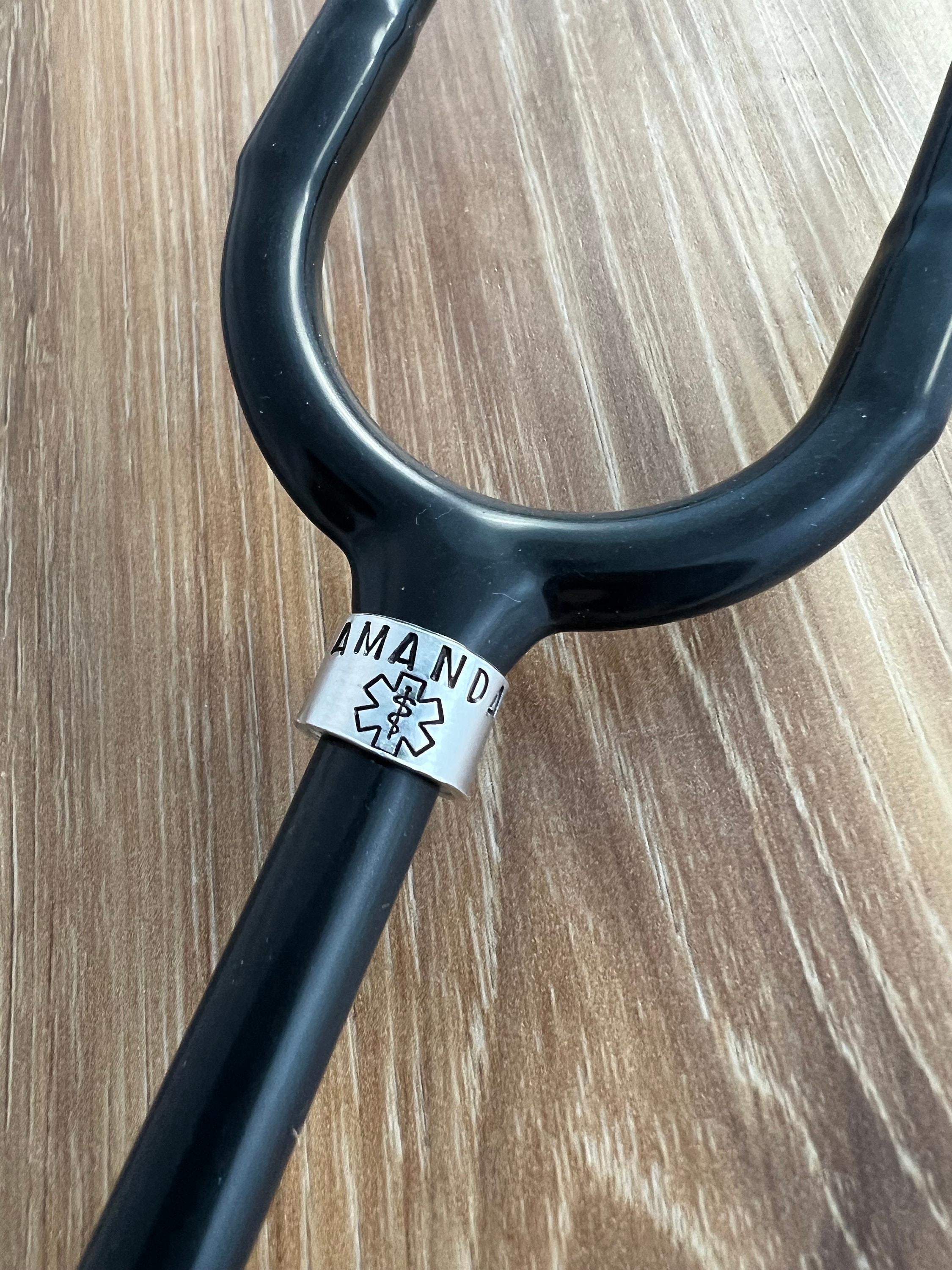 Hand Stamped Stethoscope ID Tag: Aluminum Medic Star Name Tag
