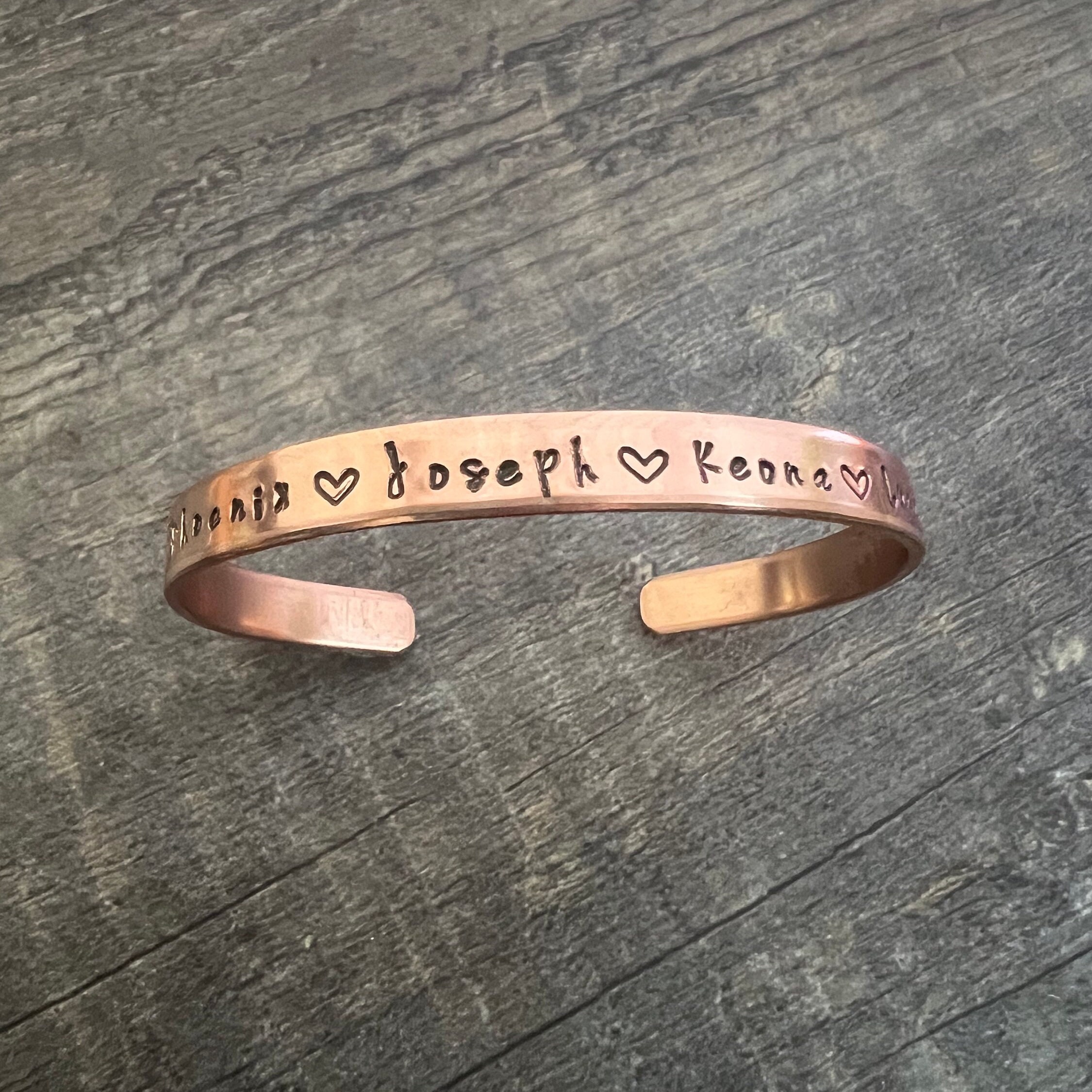 Custom Kids Names Bracelet: Personalized Hand Stamped Cuff, view 3