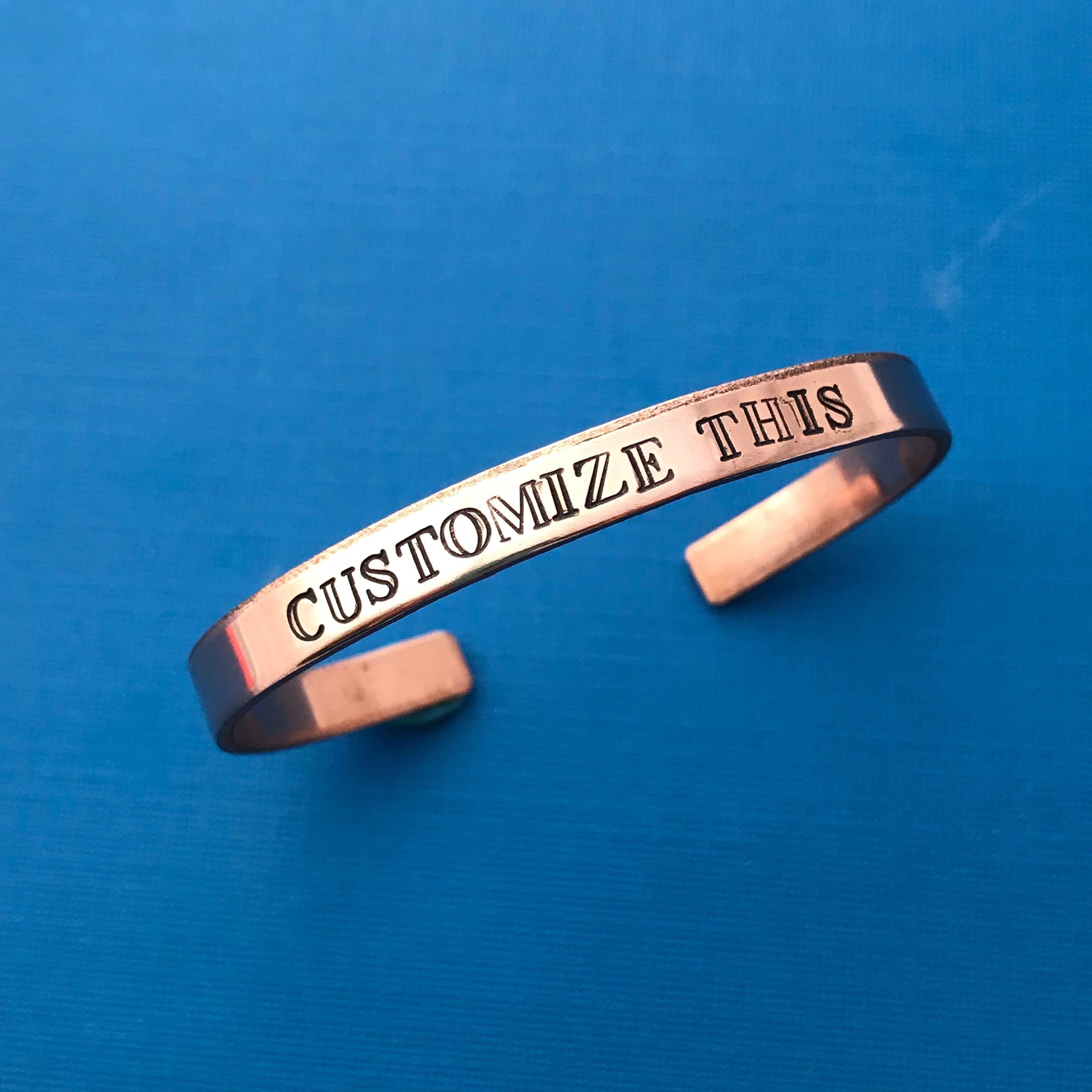 Custom Hand Stamped Copper Skinny Bracelet- You Personalize- Can Have Hidden Message, view 3