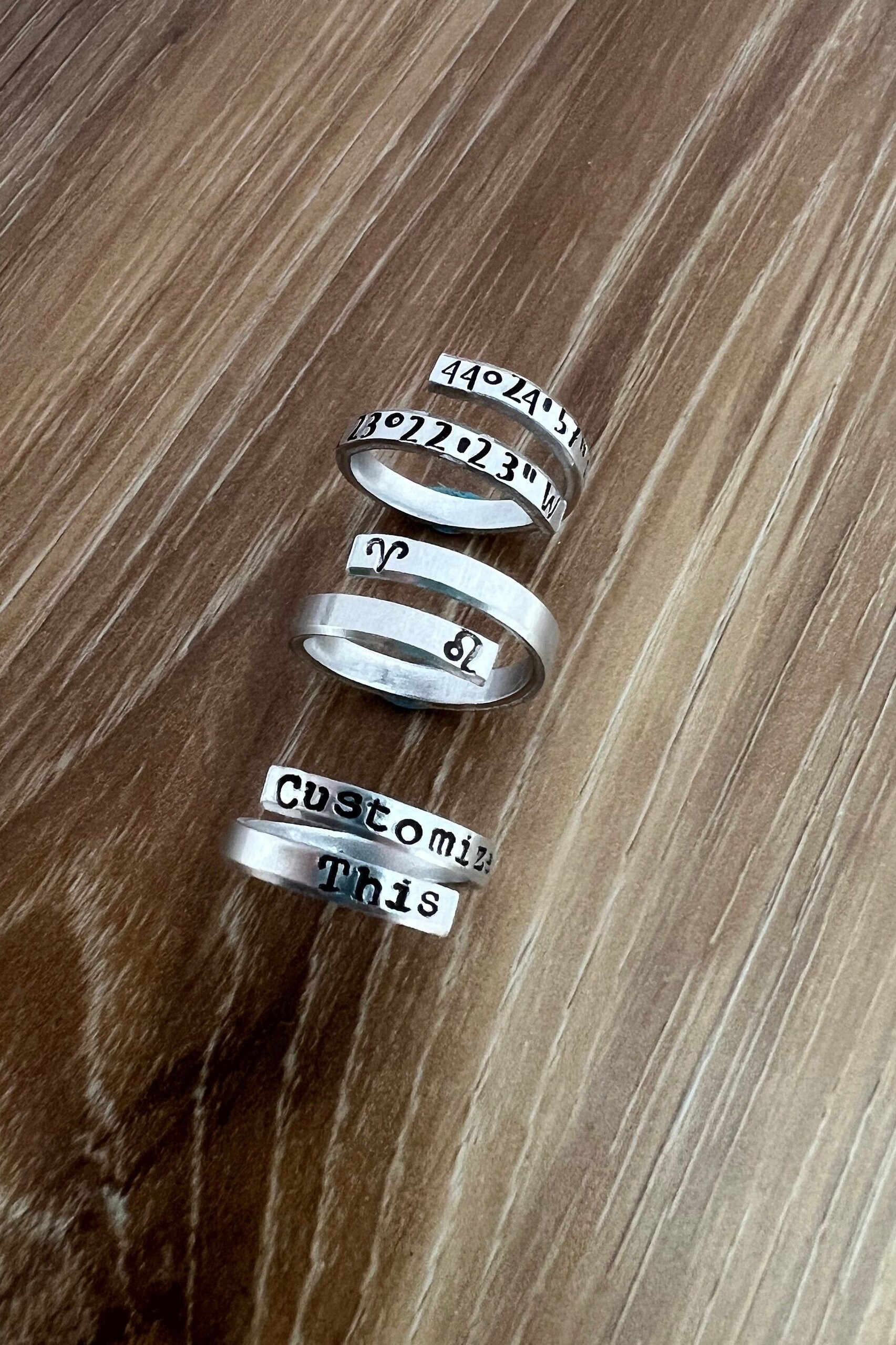 Custom Hand Stamped Aluminum Spiral Ring: Personalized Phrase, view 2