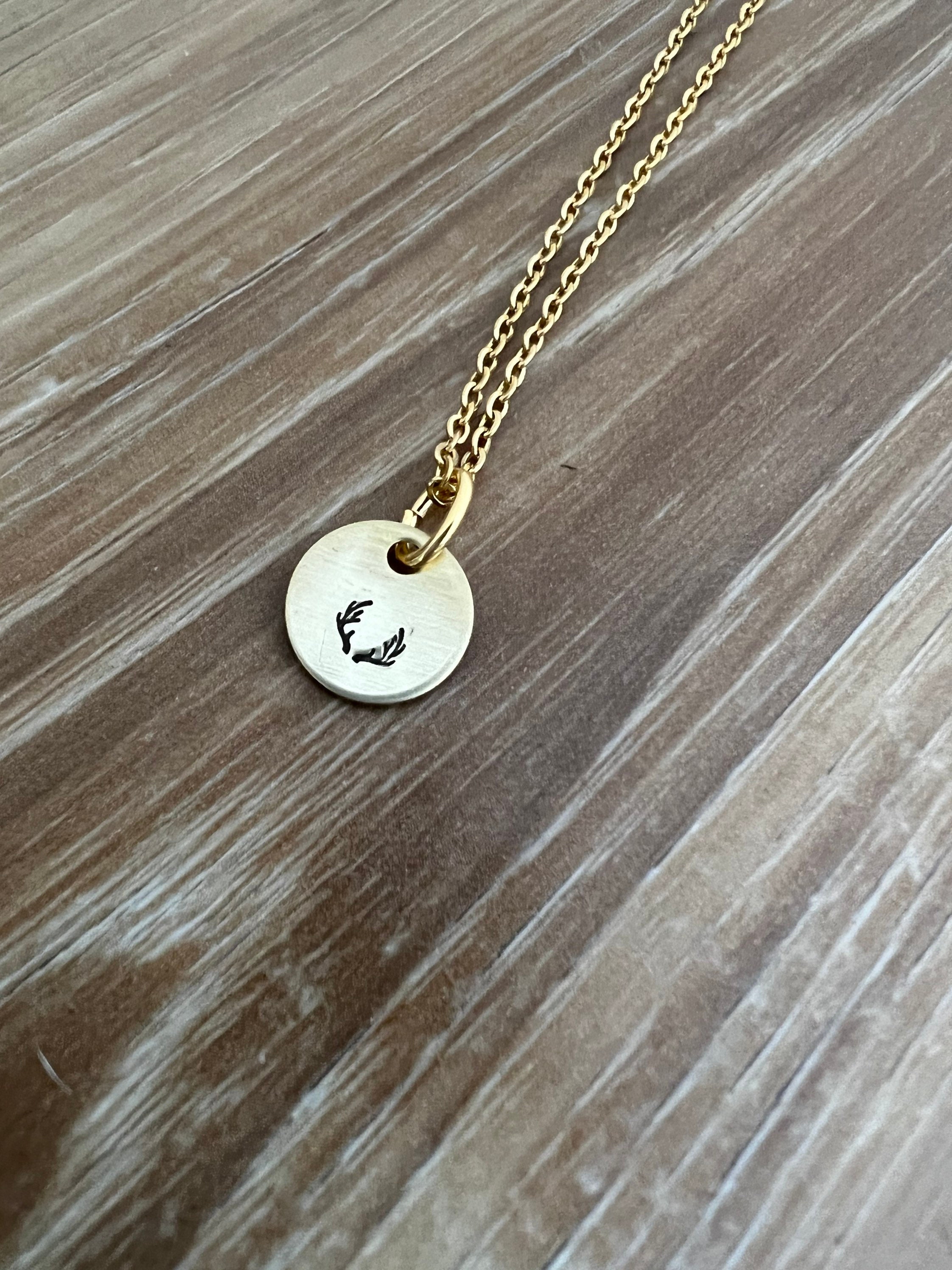 Antler Charm Necklace- Hand Stamped, view 3