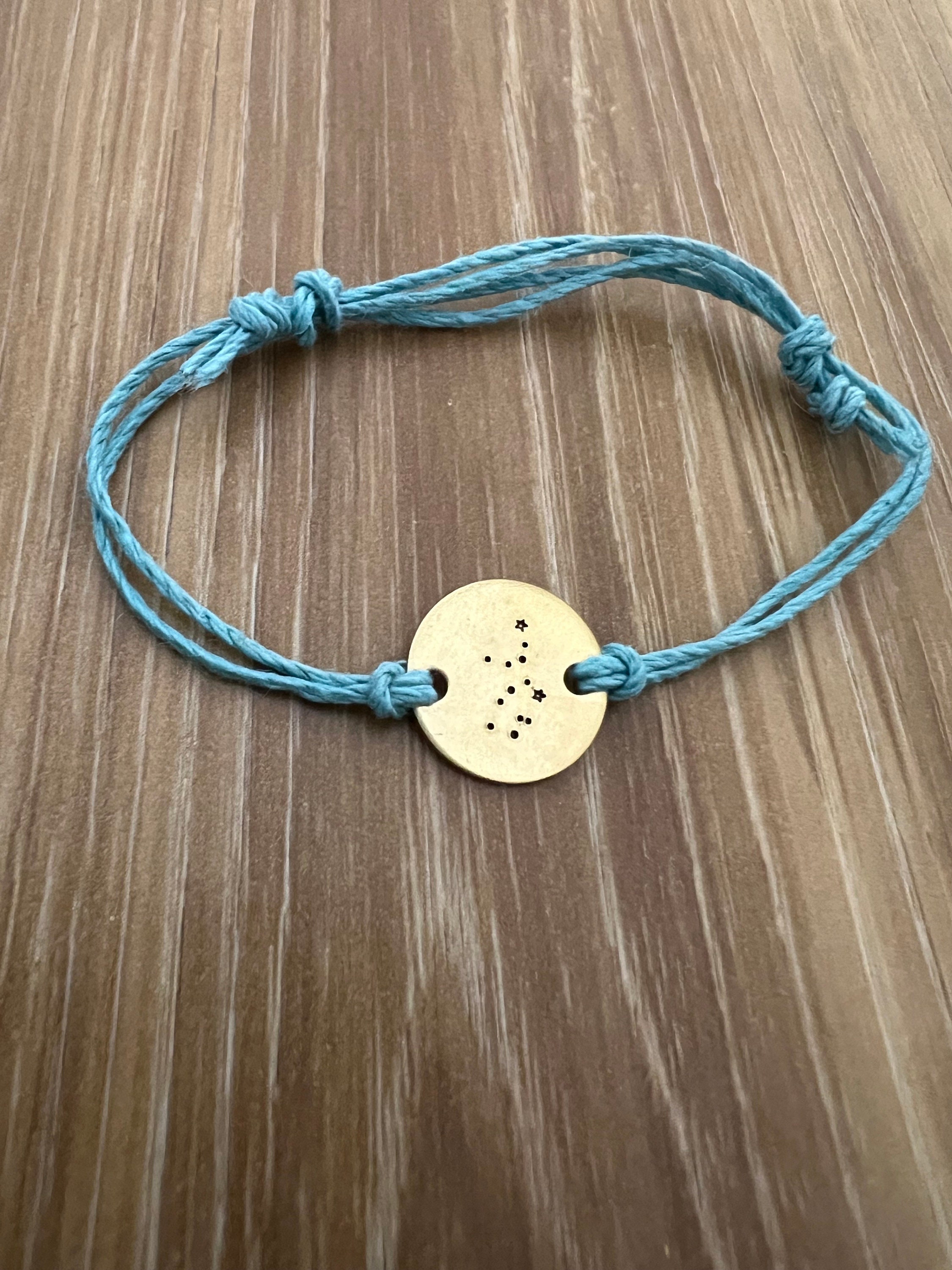 Zodiac Constellation Brass Charm Hemp Bracelet