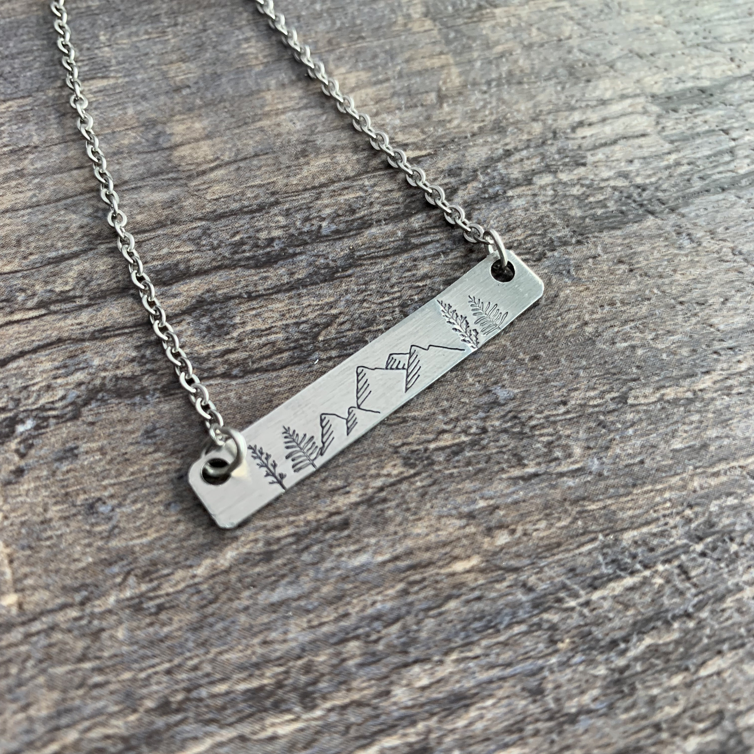 Hand Stamped Mountain Bar Necklace