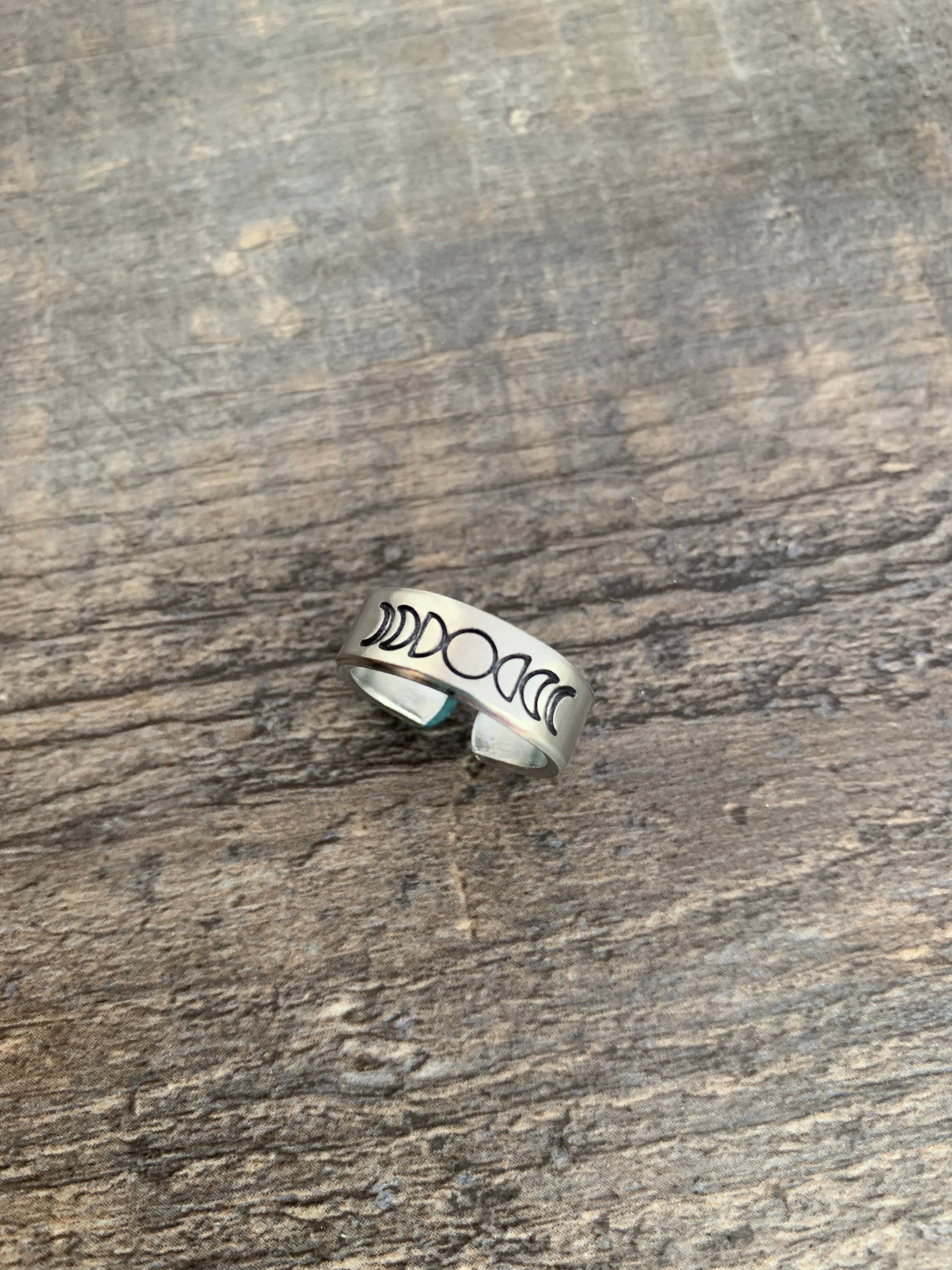 Moon Phase Ring- Hand Stamped Aluminum Ring, view 2