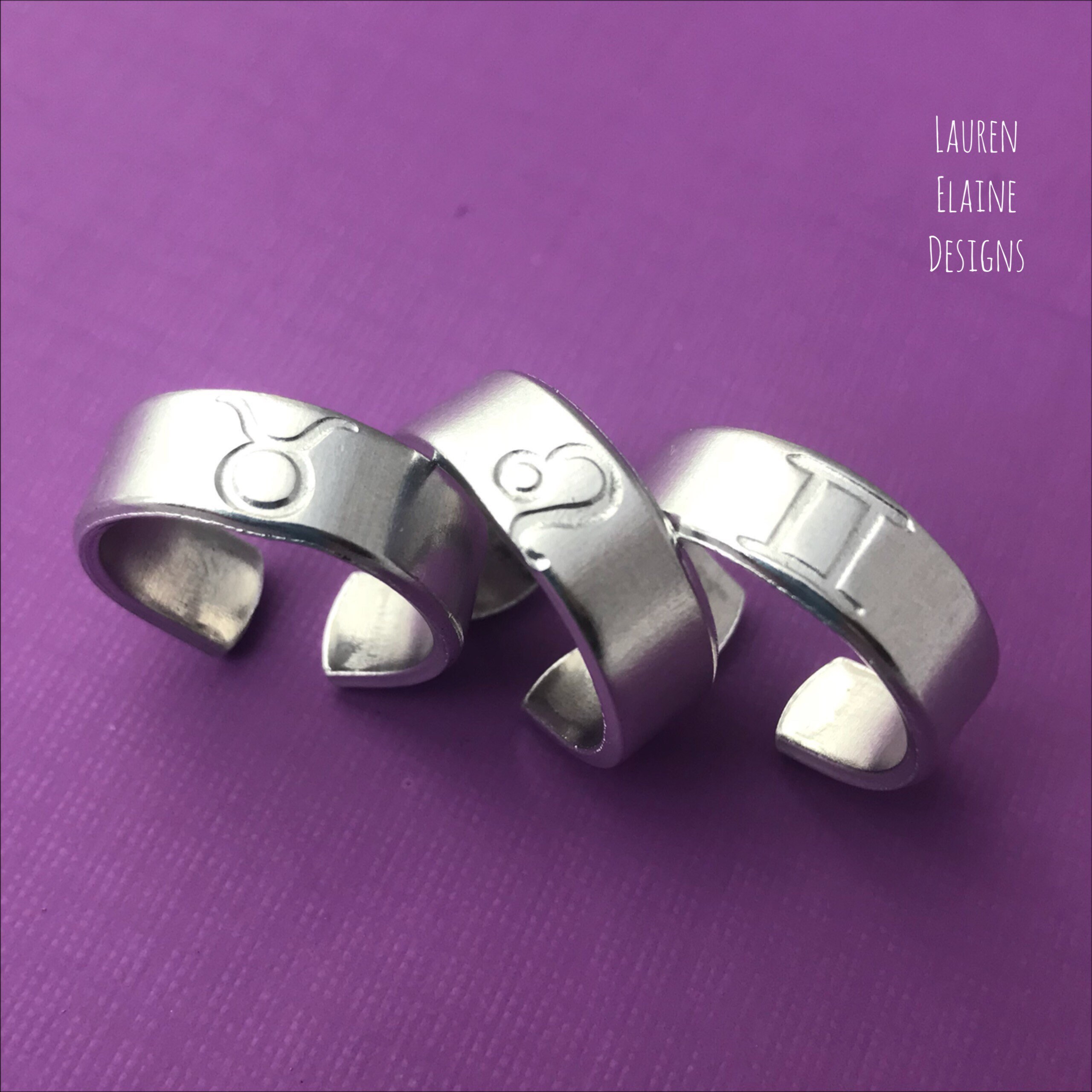 Hand Stamped Aluminum Zodiac Sign Ring, view 2